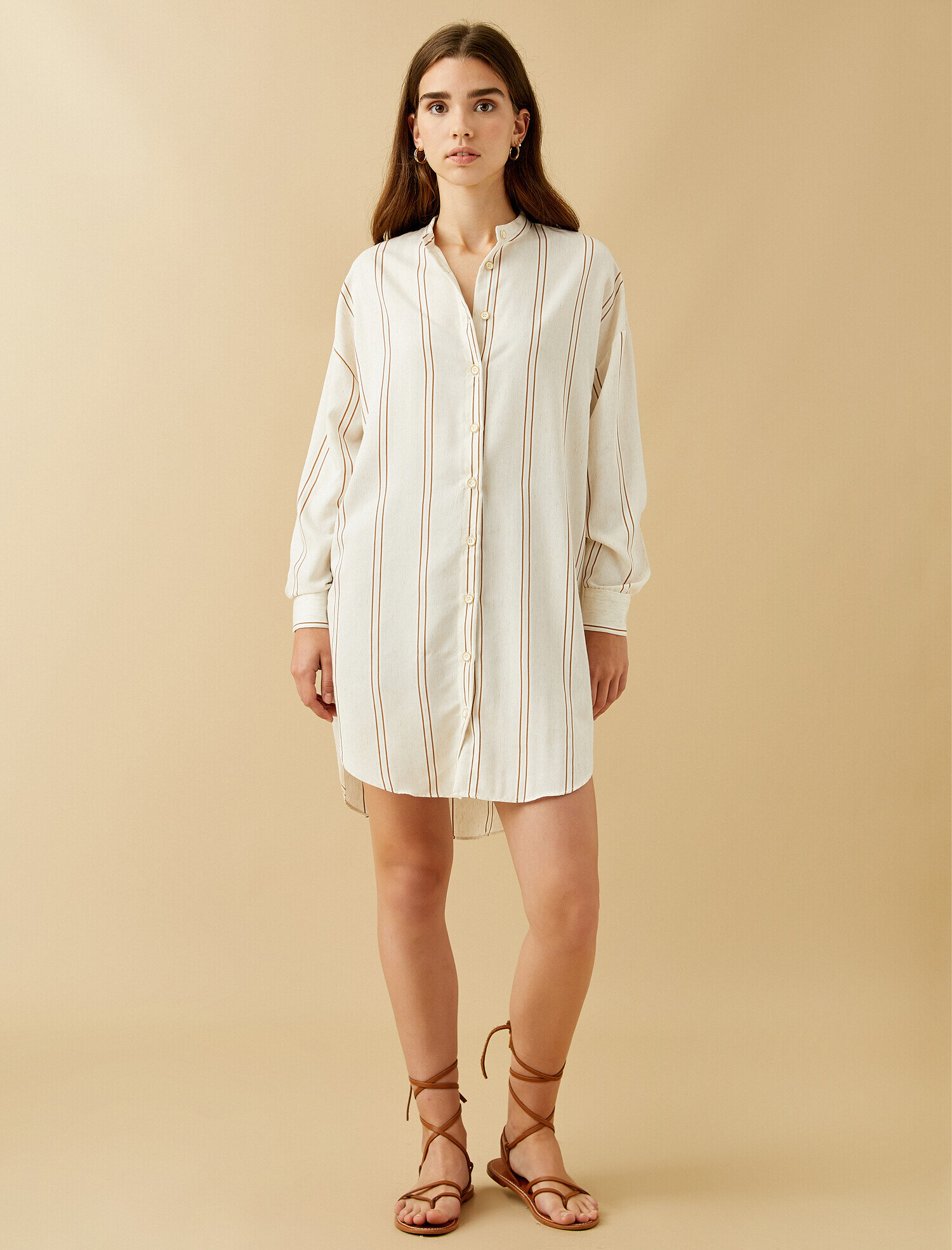 Uzun Kollu Tunik Çizgili Hakim Yaka Oversize