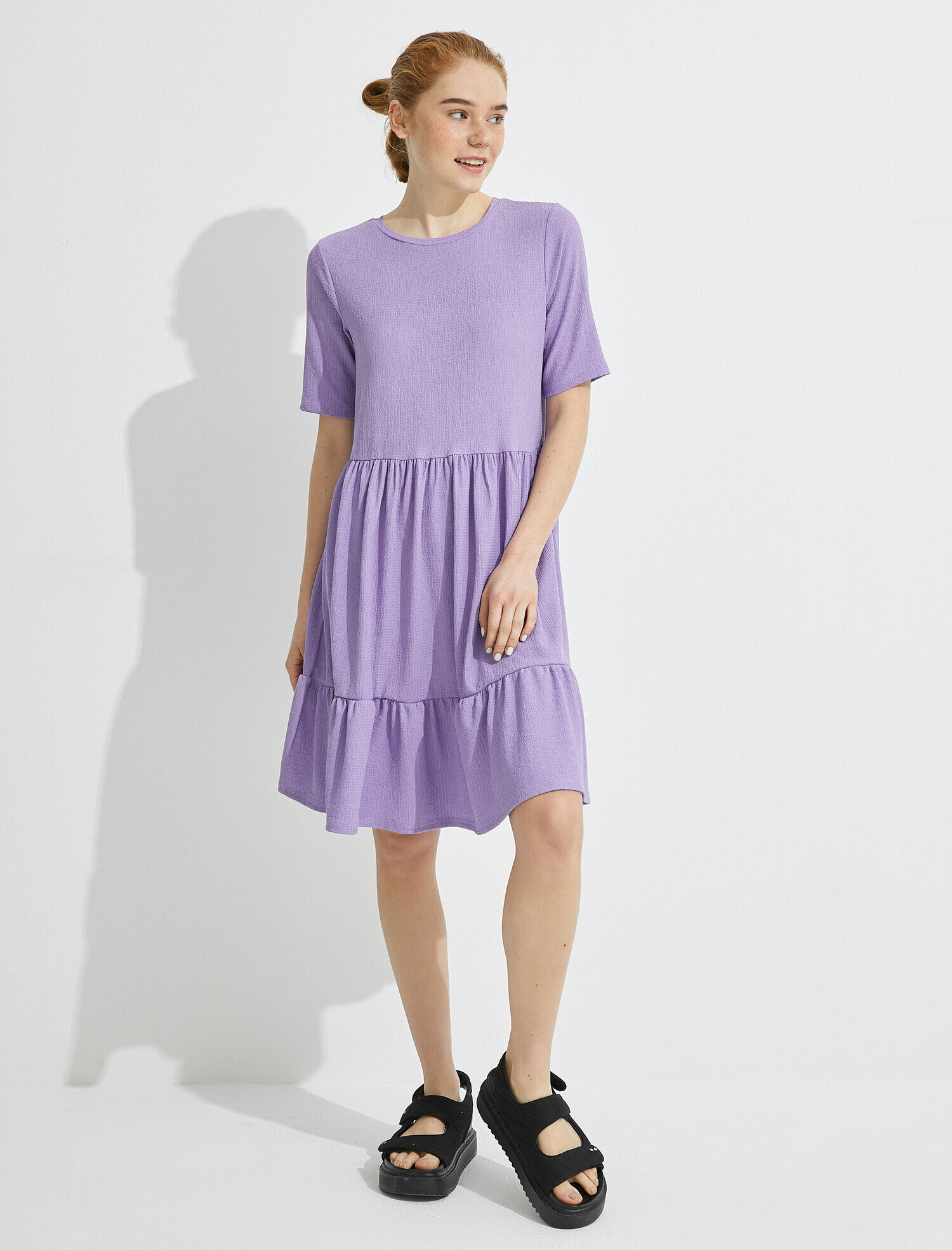 Kısa Kollu Elbise Bisiklet Yaka