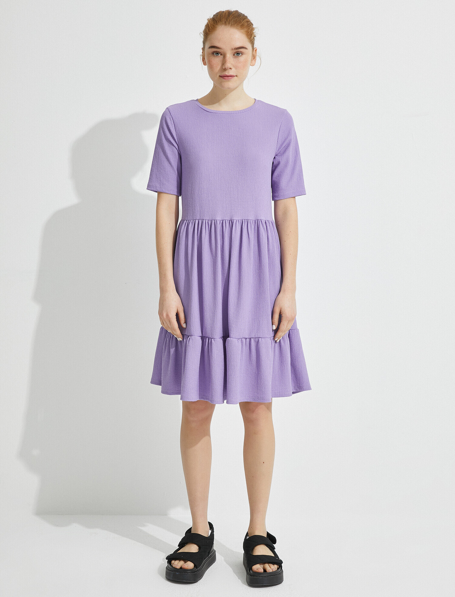 Kısa Kollu Elbise Bisiklet Yaka