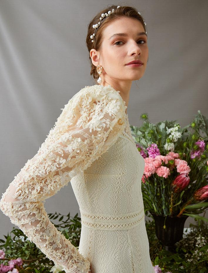  Dantelli Tek Omuz Elbise