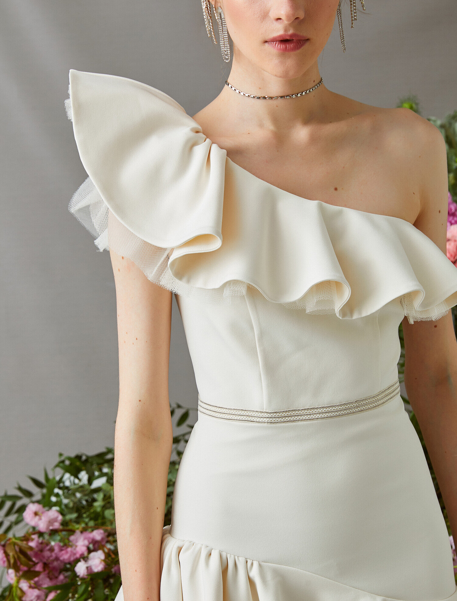   Fırfırlı Elbise Tek Omuz