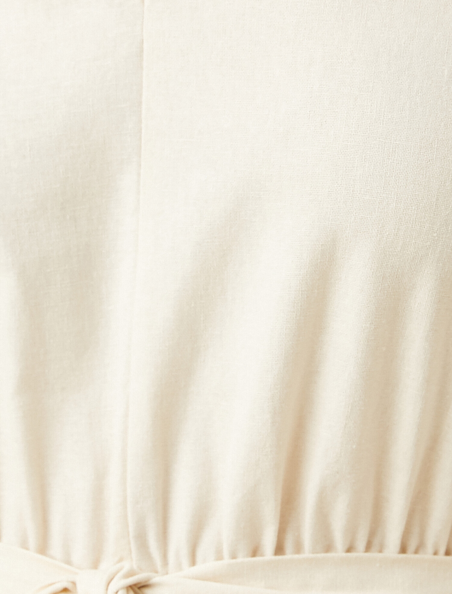   Poplin  Keten Karışımlı Elbise V Yaka Balon Kol