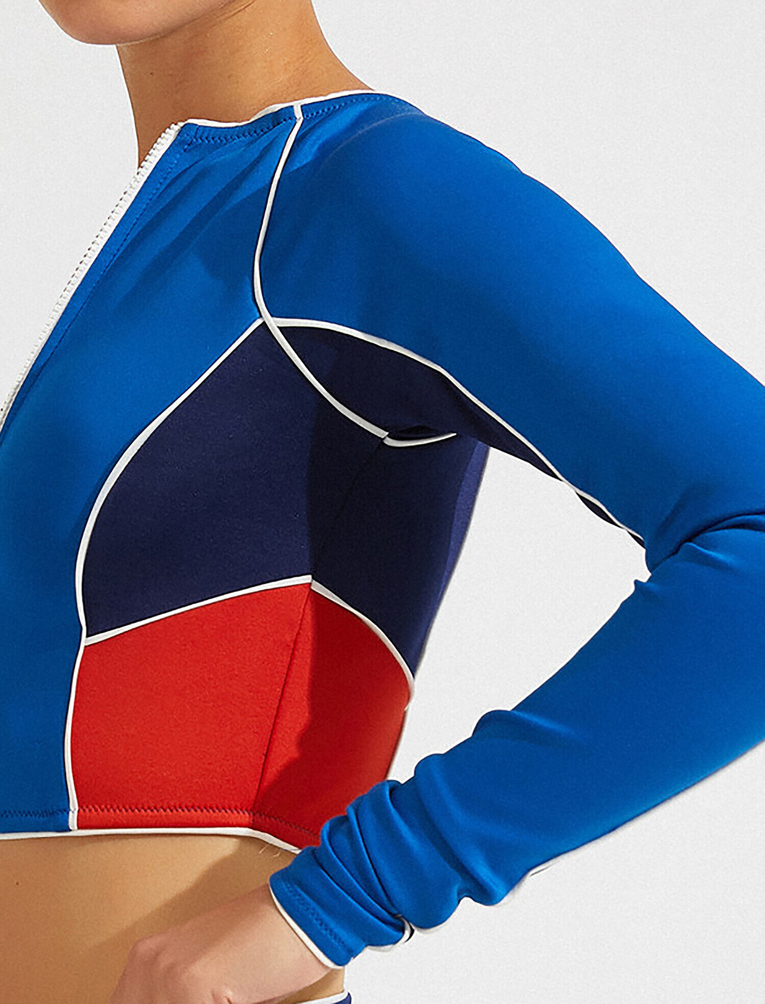   Fermuar Detaylı Bikini Üstü Uzun Kollu