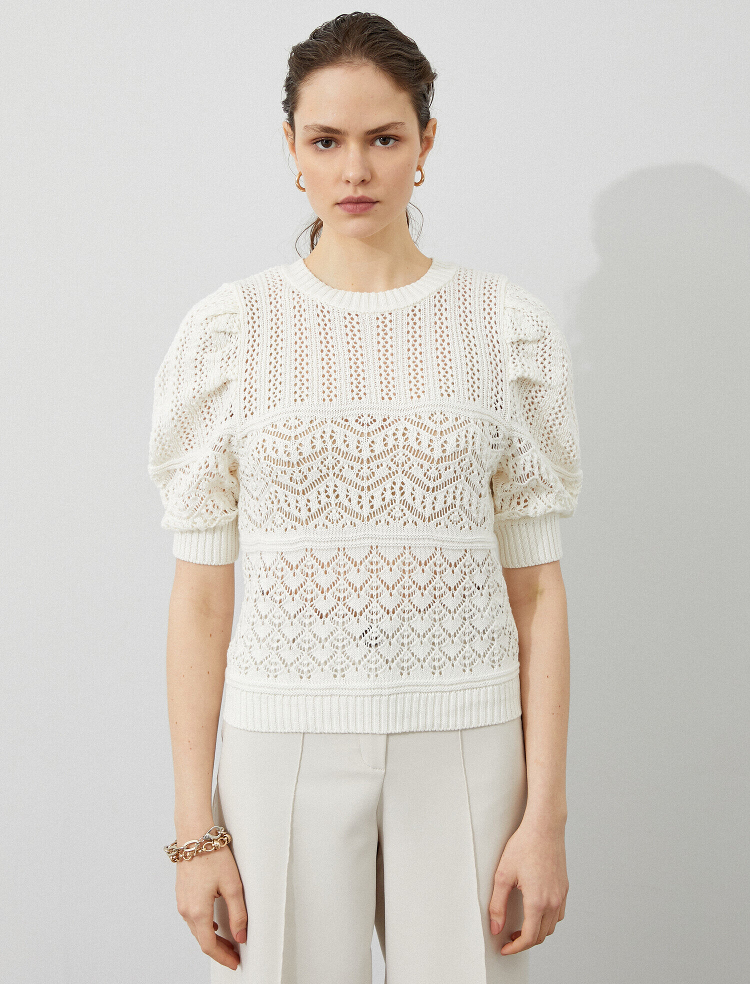   Bisiklet Yaka Triko Kazak 3/4 Kol Pamuklu