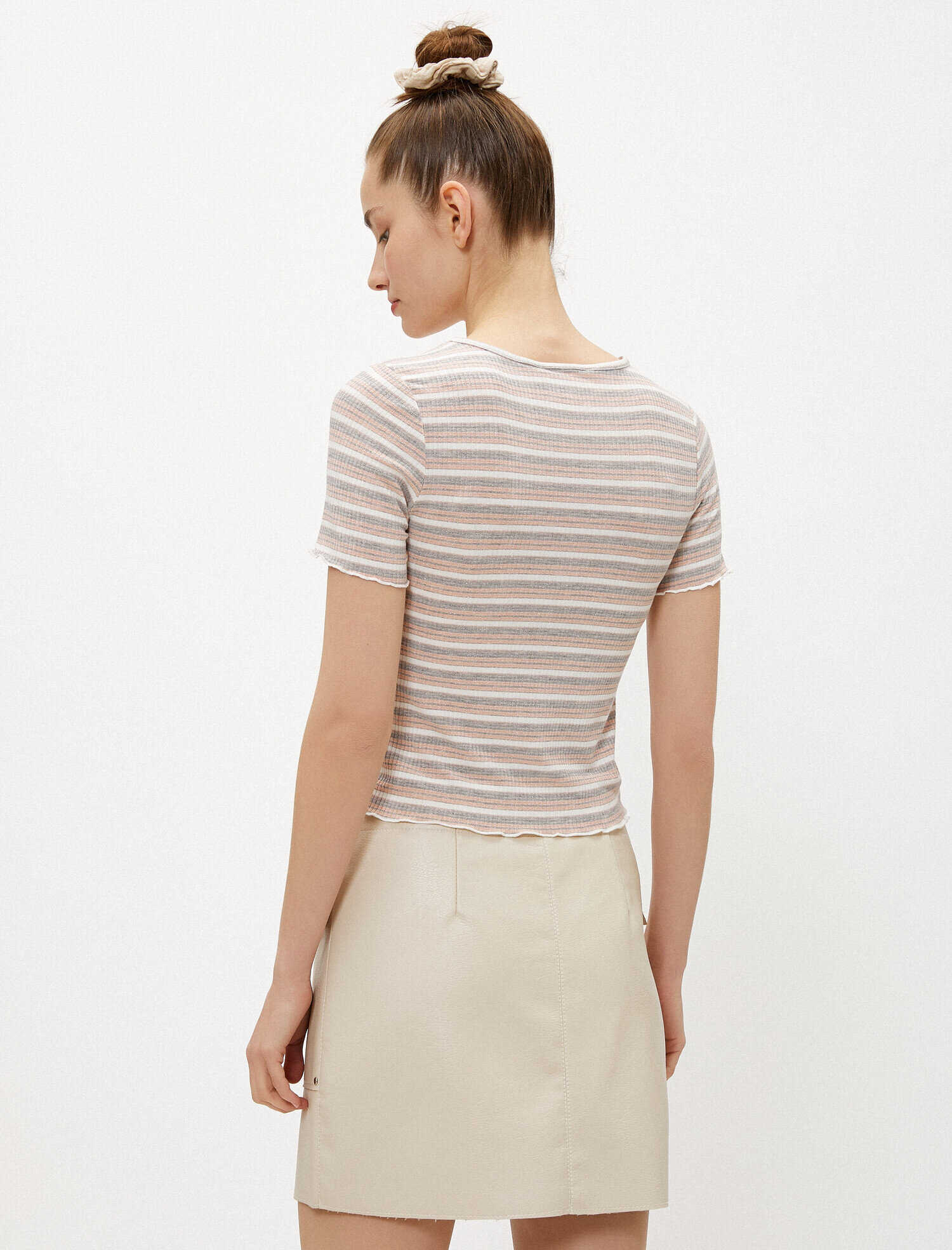   Çizgili Tişört Bisiklet Yaka Simli