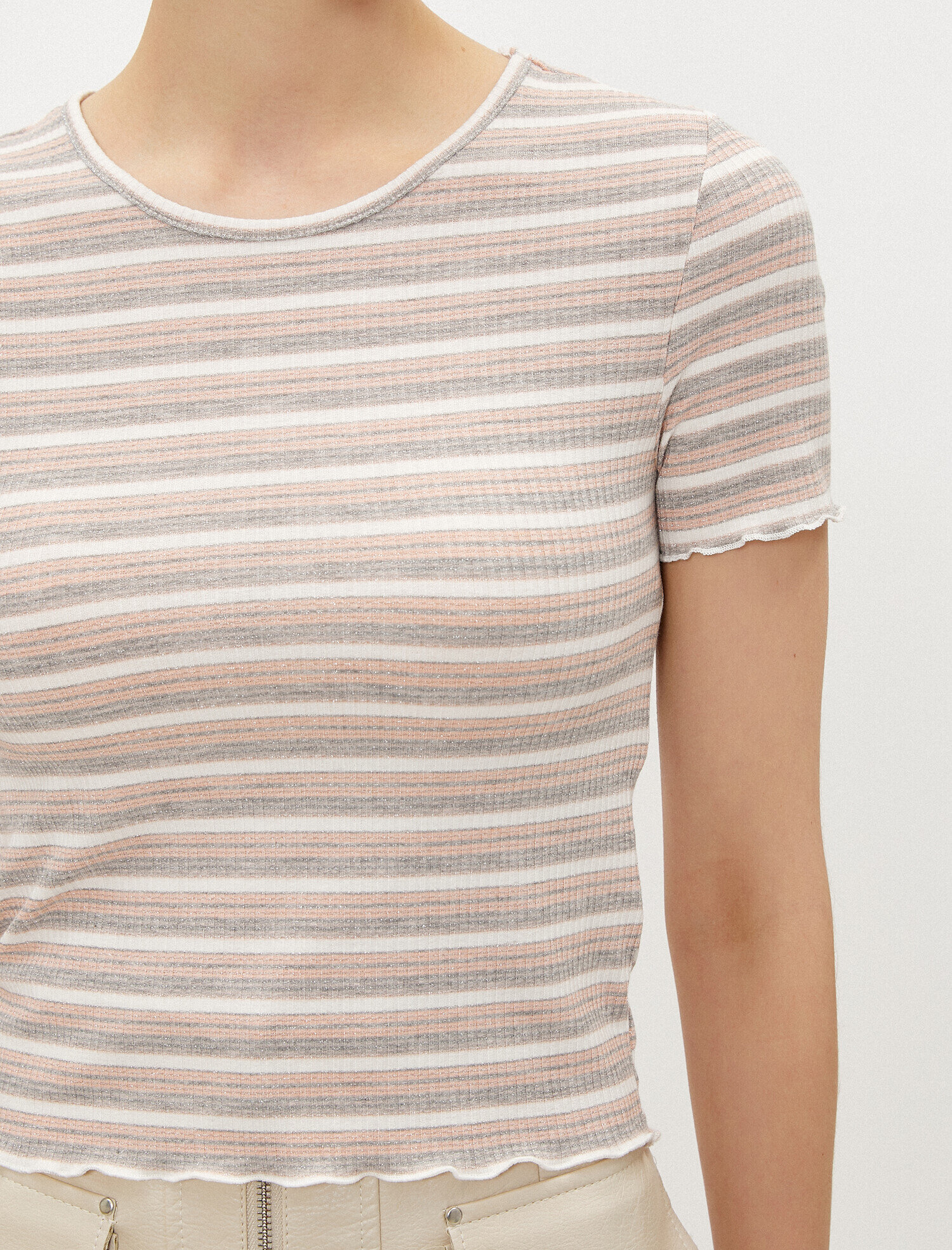   Çizgili Tişört Bisiklet Yaka Simli