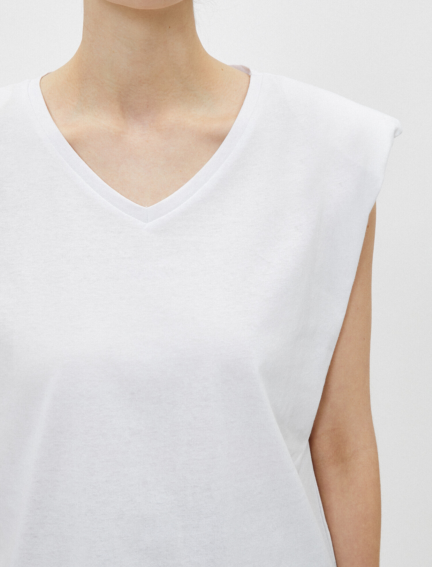   Vatkalı Tişört Kolsuz V Yaka Pamuklu