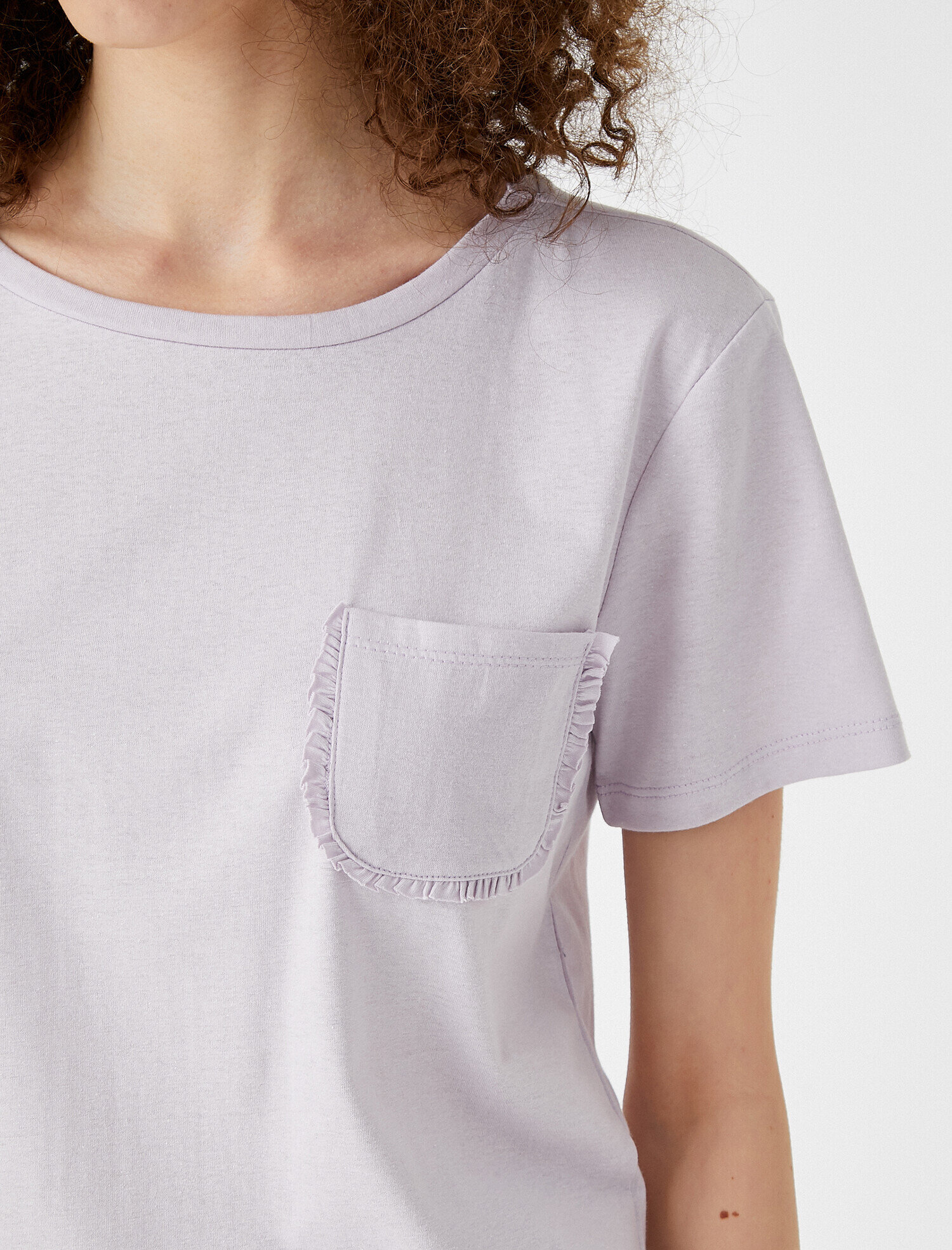   Cepli Tişört Fırfır Detaylı Bisiklet Yaka Pamuklu