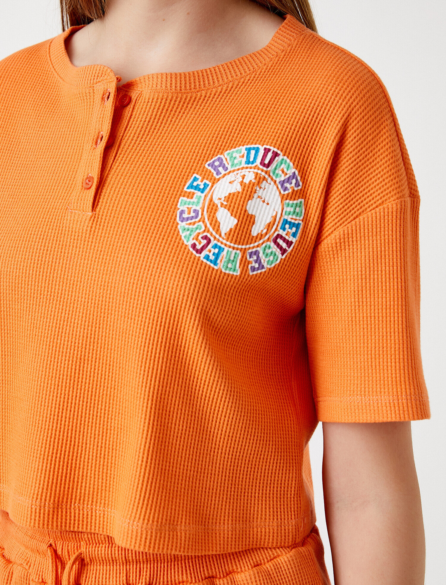   Baskılı Tişört Dokulu Pamuklu