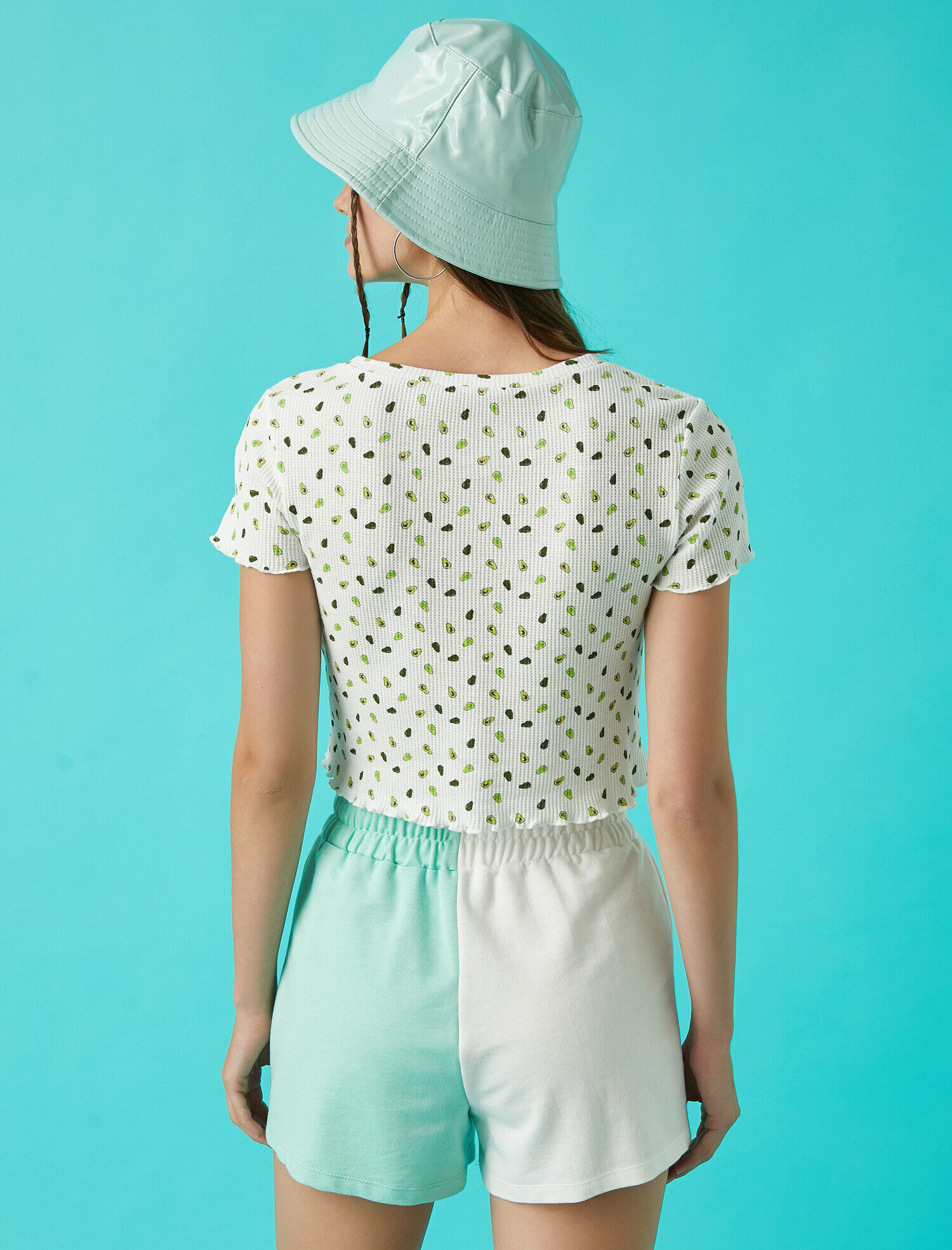   Desenli Crop Tişört Pamuklu