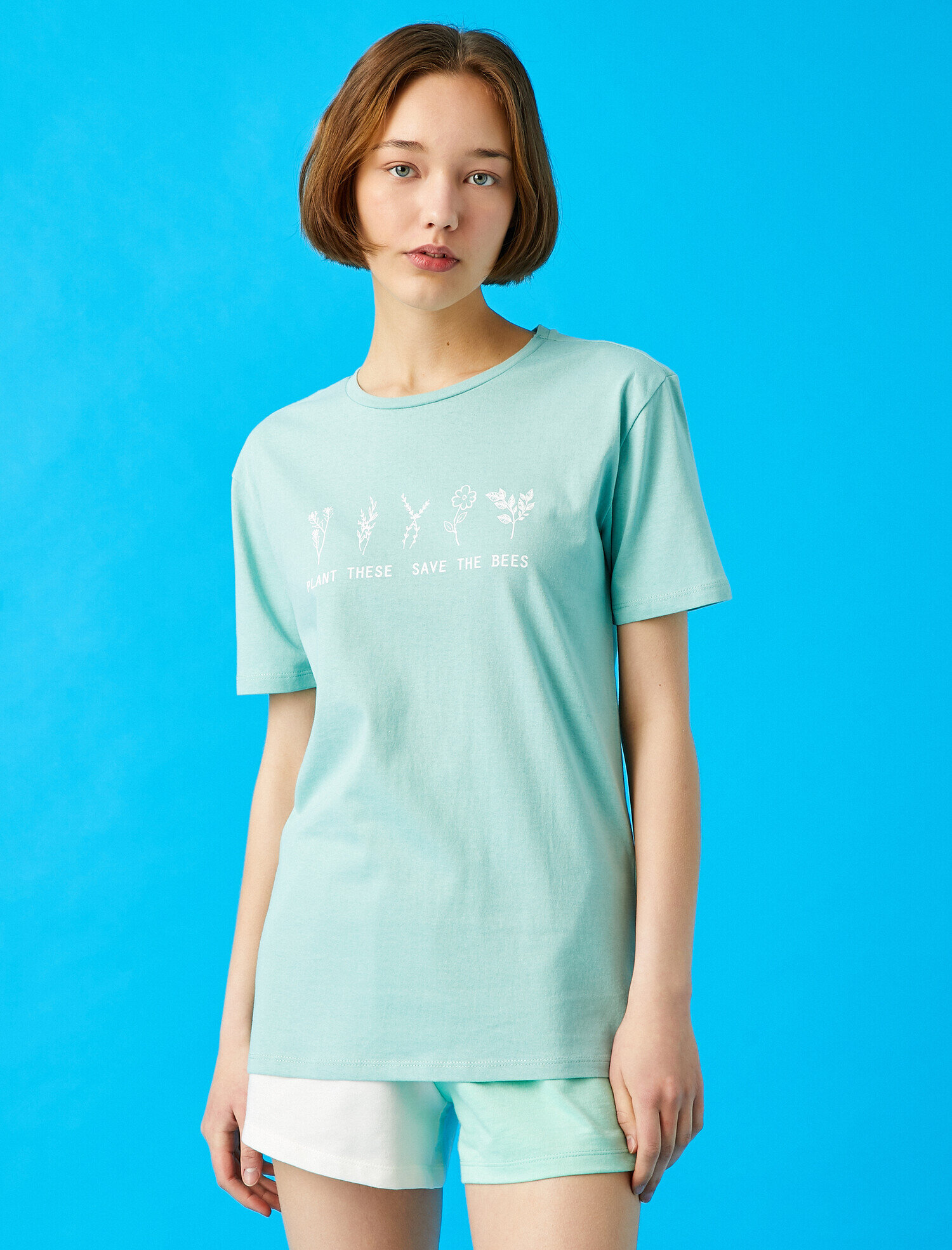   Baskılı Tişört Pamuklu Bisiklet Yaka