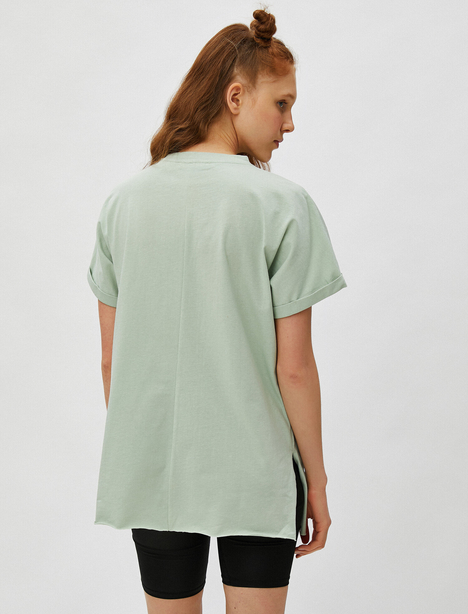 Kısa Kollu Tişört Bisiklet Yaka Baskılı Pamuklu Uzun Boy Oversize