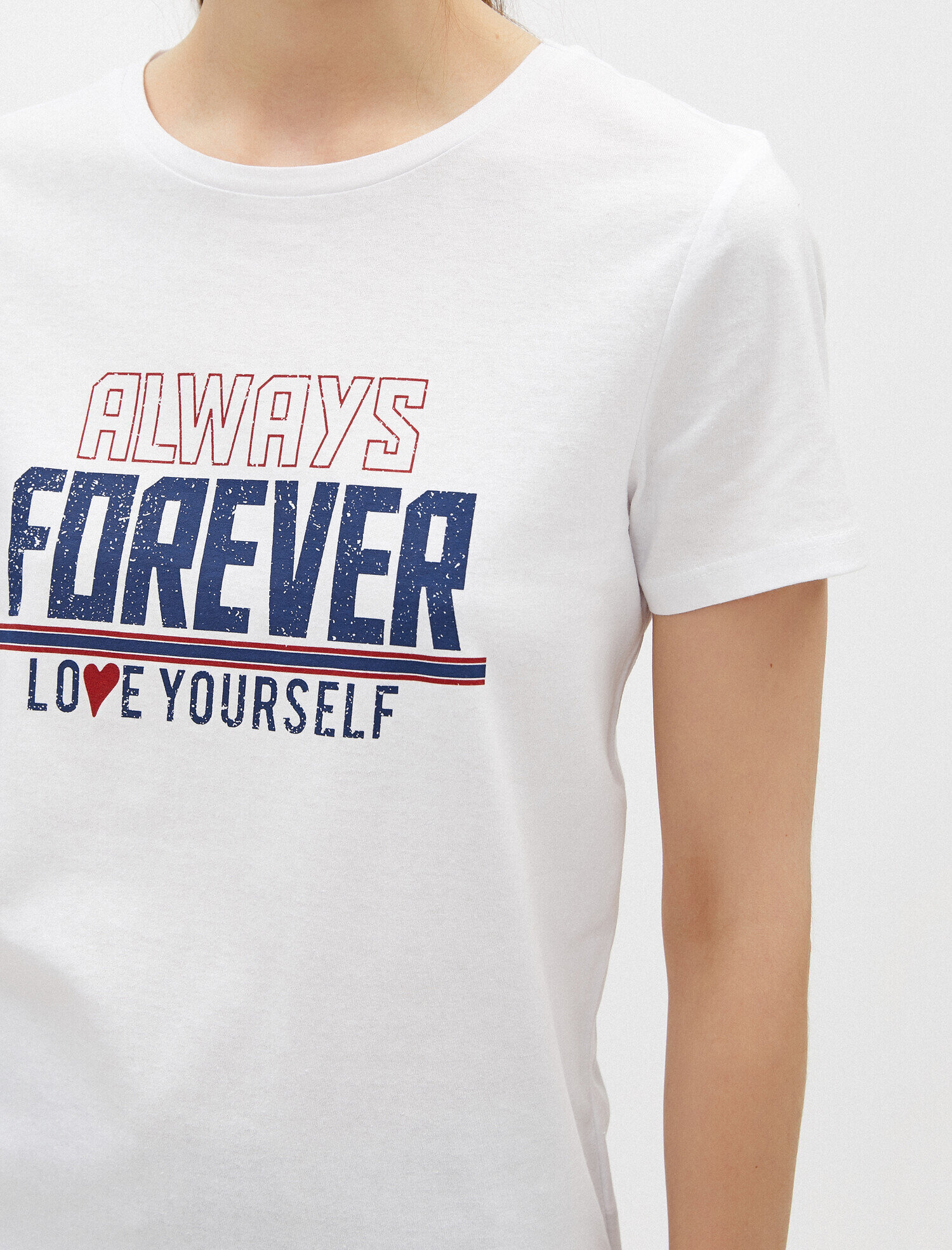   Slogan Tişört Pamuklu Bisiklet Yaka