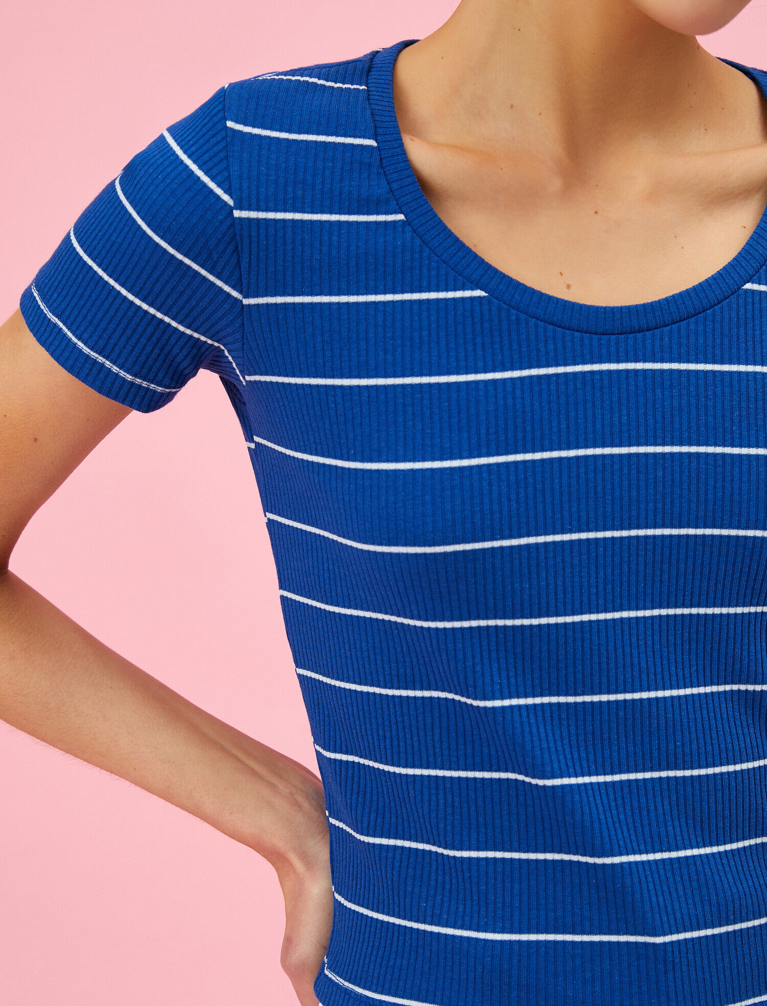   Çizgili Tişört Bisiklet Yaka