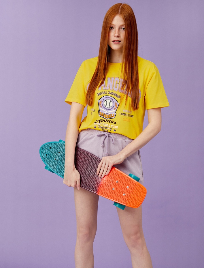  Baskılı Tişört Bisiklet Yaka Pamuklu