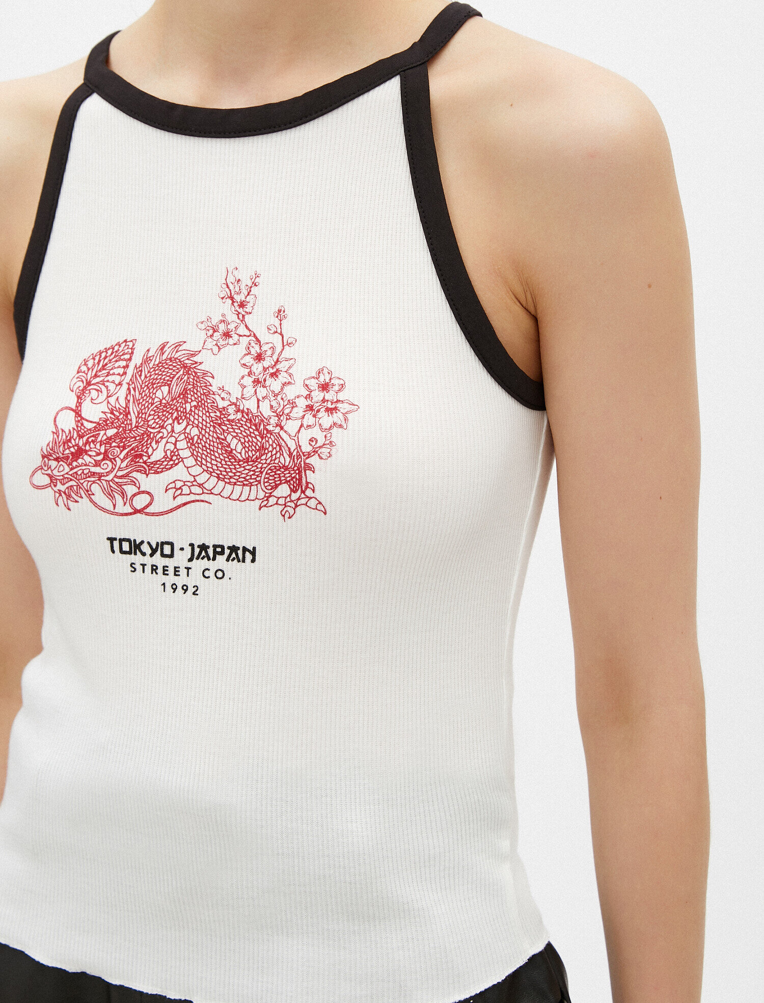   Baskılı Atlet Halter Yaka Şerit Detaylı Fitilli Tanktop
