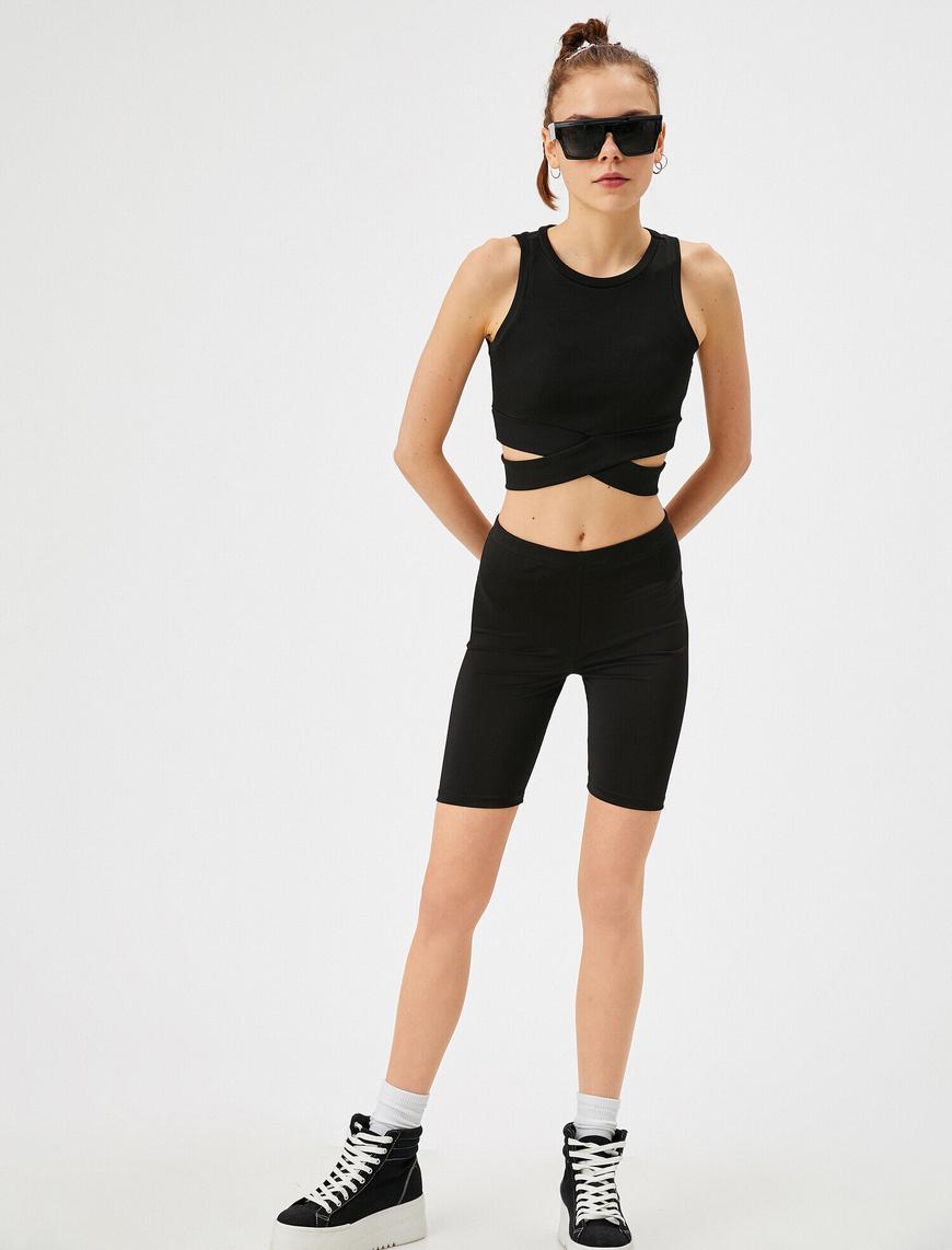   Şerit Detaylı Atlet Halter Yaka Tanktop