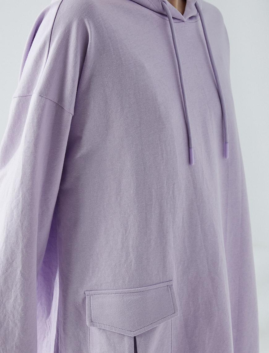   Uzun Sweatshirt Kapüşonlu Cepli