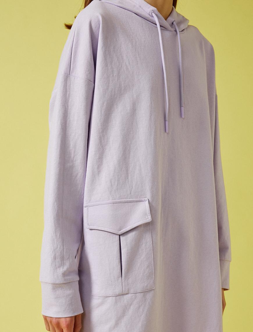   Uzun Sweatshirt Kapüşonlu Cepli