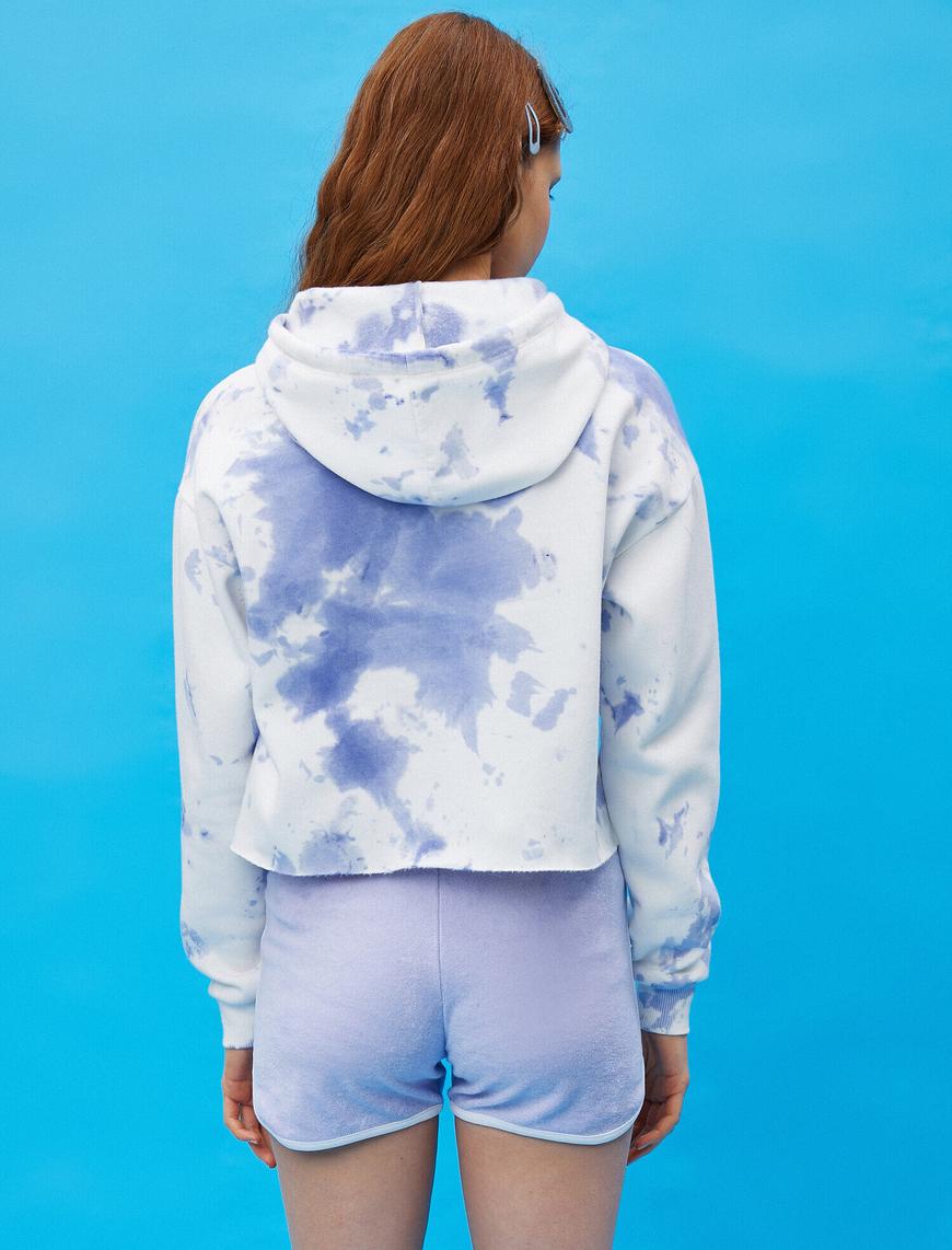   Kapüşonlu Sweatshirt Batik Desenli Pamuklu