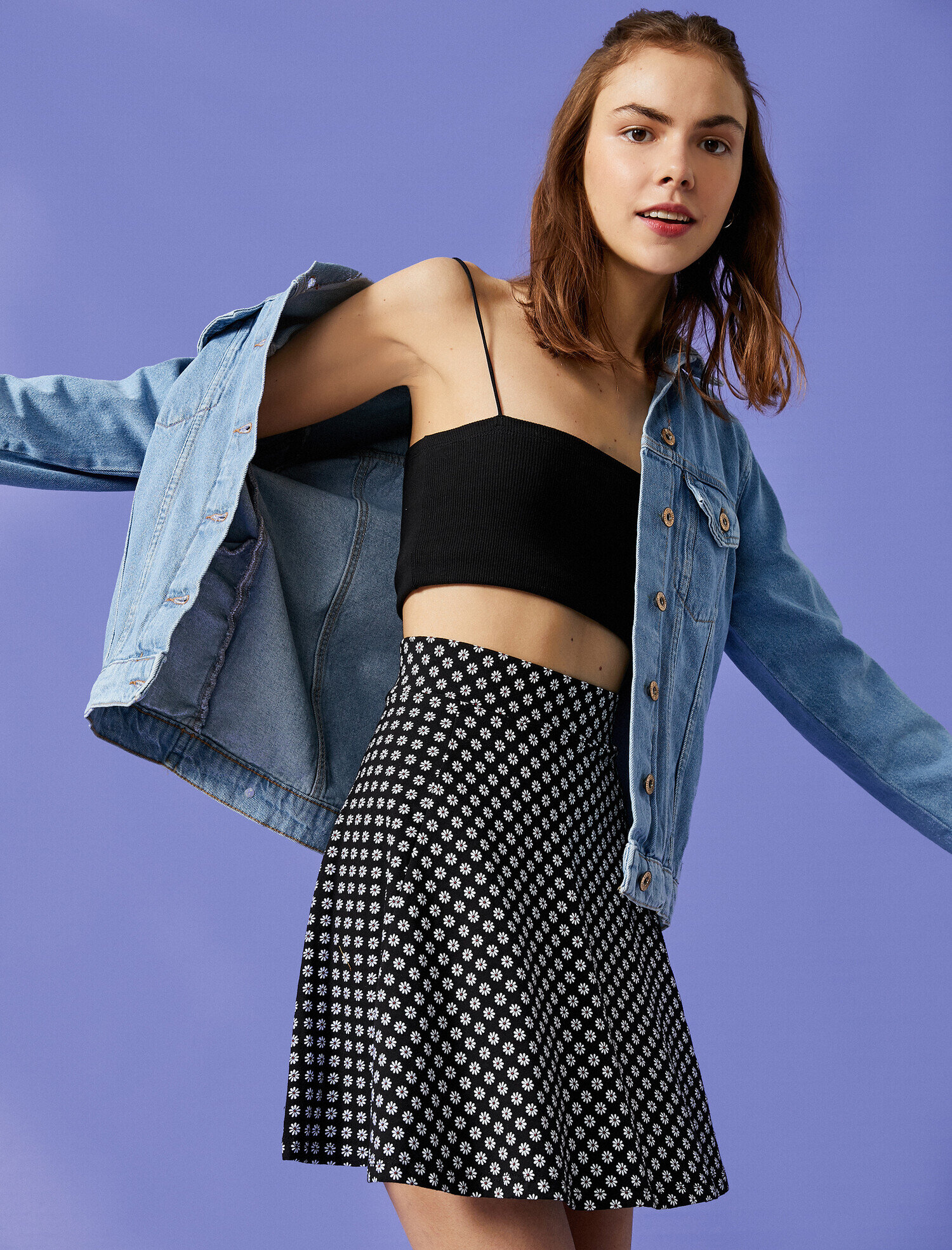   Çiçekli Etek Mini Pamuklu