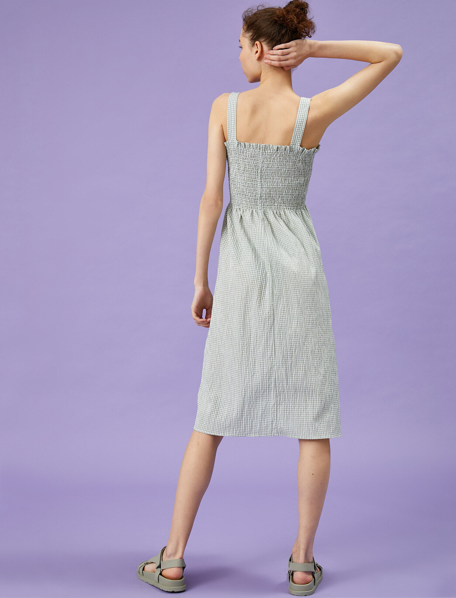   Kareli Elbise Askılı Pamuklu