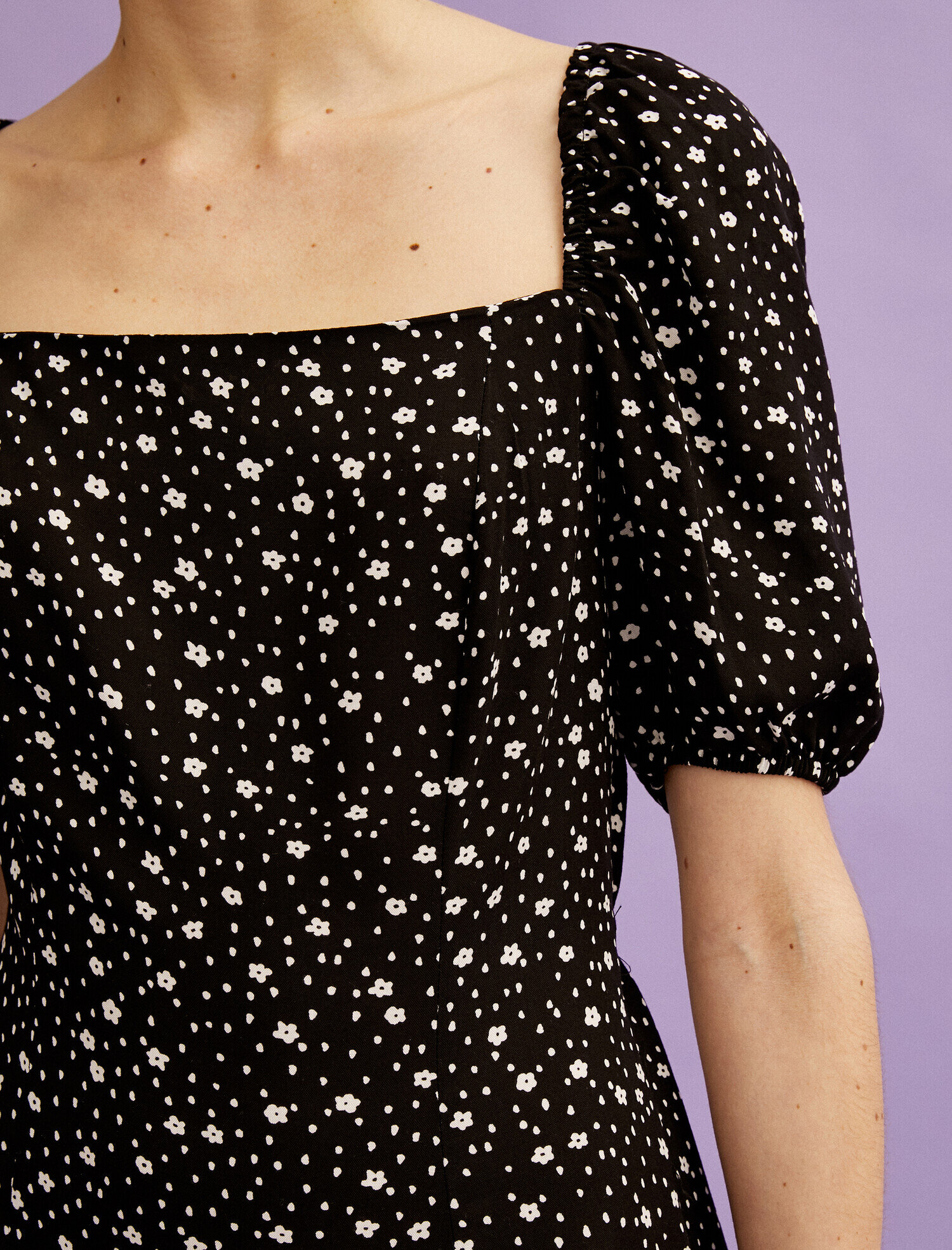   Çiçekli Yazlık Elbise Balon Kol Mini