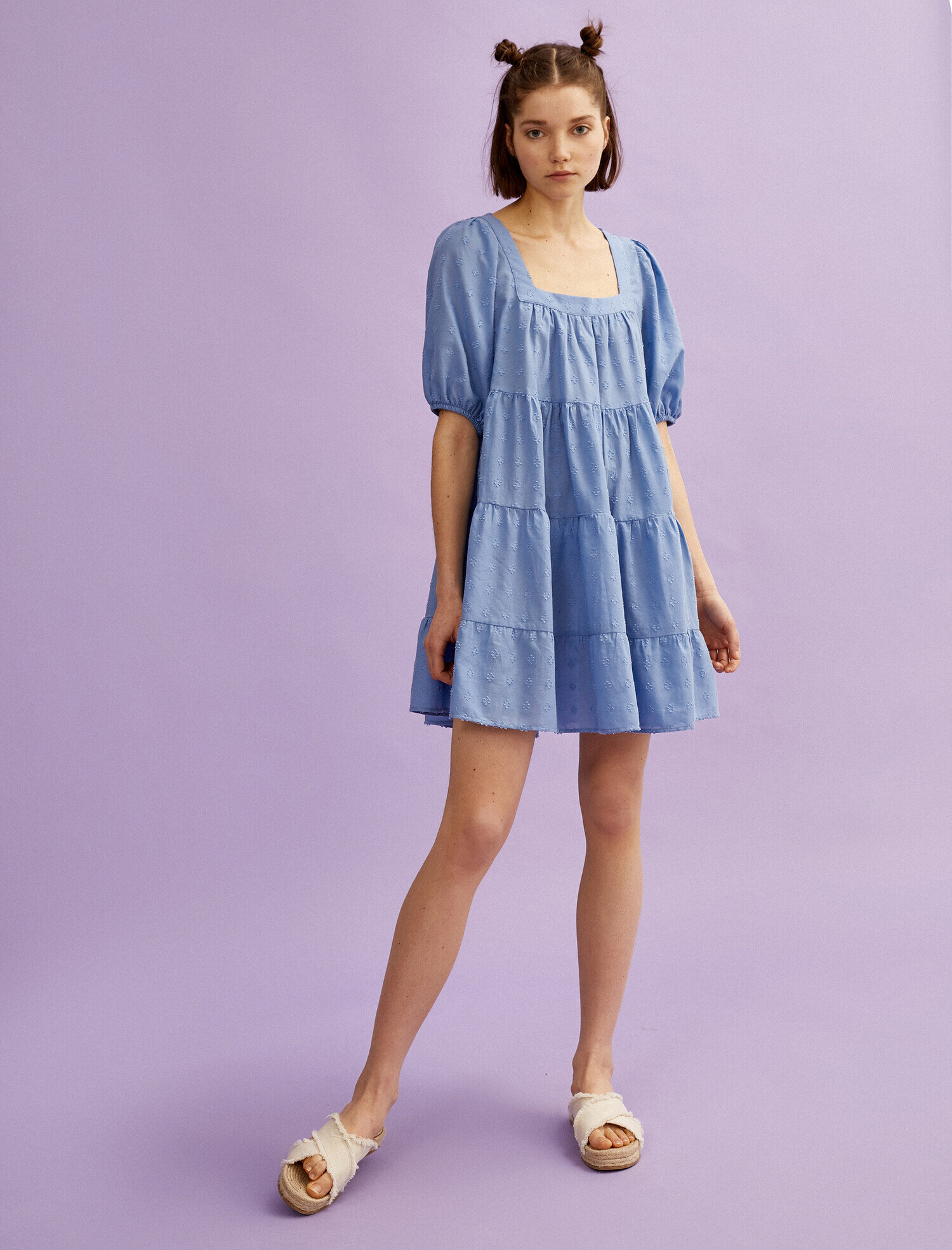   Balon Kol Elbise Pamuklu Kısa Kollu