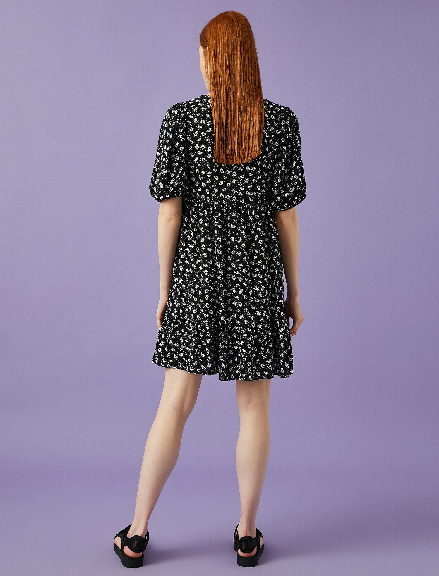   Çiçekli Yazlık Elbise V Yaka Balon Kollu