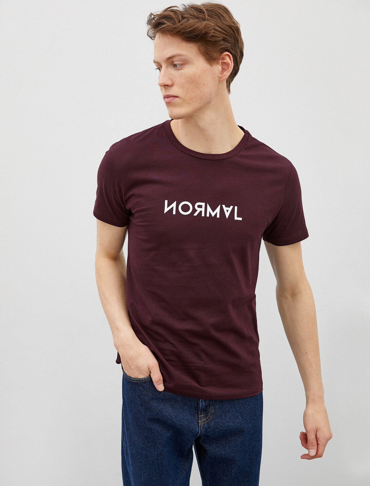   Yazılı Baskılı Tişört Kısa Kollu Bisiklet Yaka Pamuk