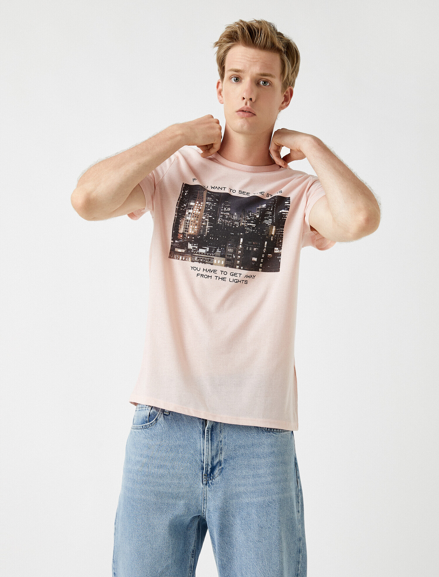   Baskılı Tişört Bisiklet Yaka