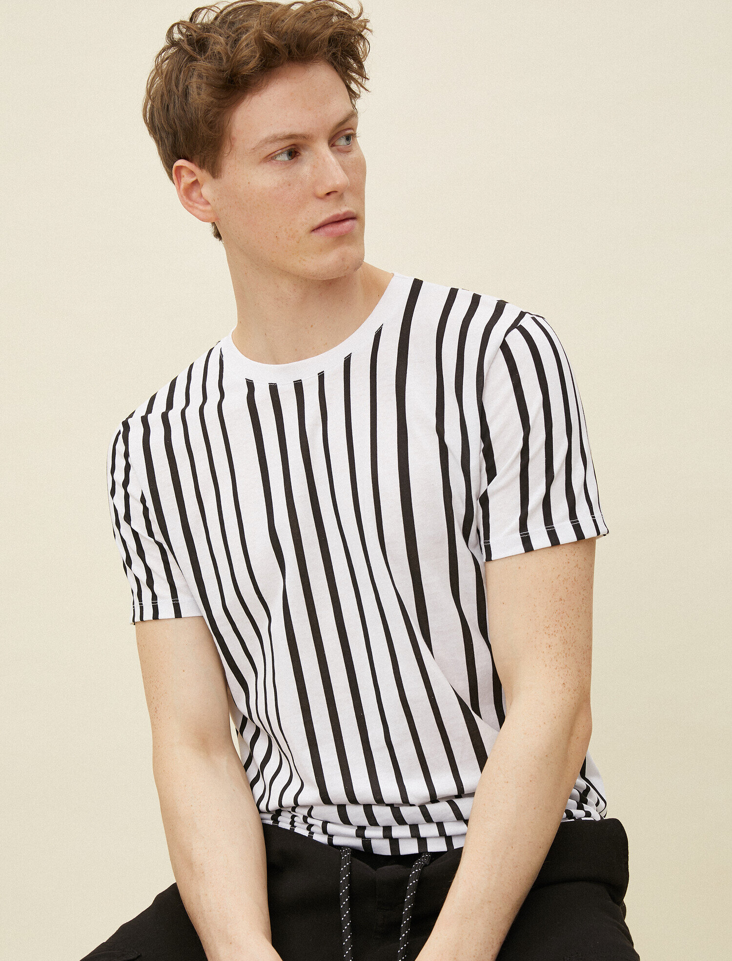   Çizgili Tişört Pamuklu Kısa Kollu
