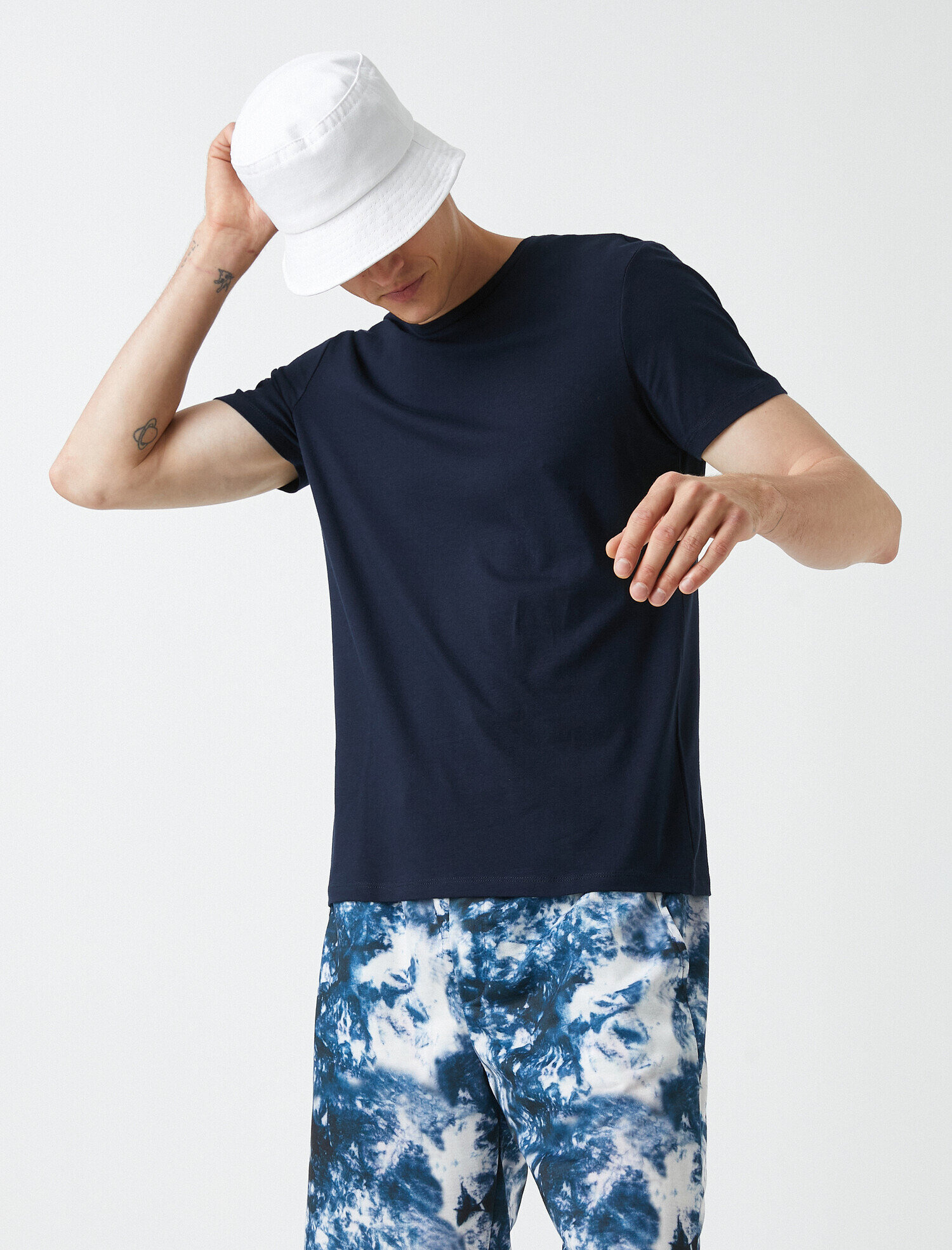   Bisiklet Yaka Tişört Kısa Kollu Basic Pamuklu