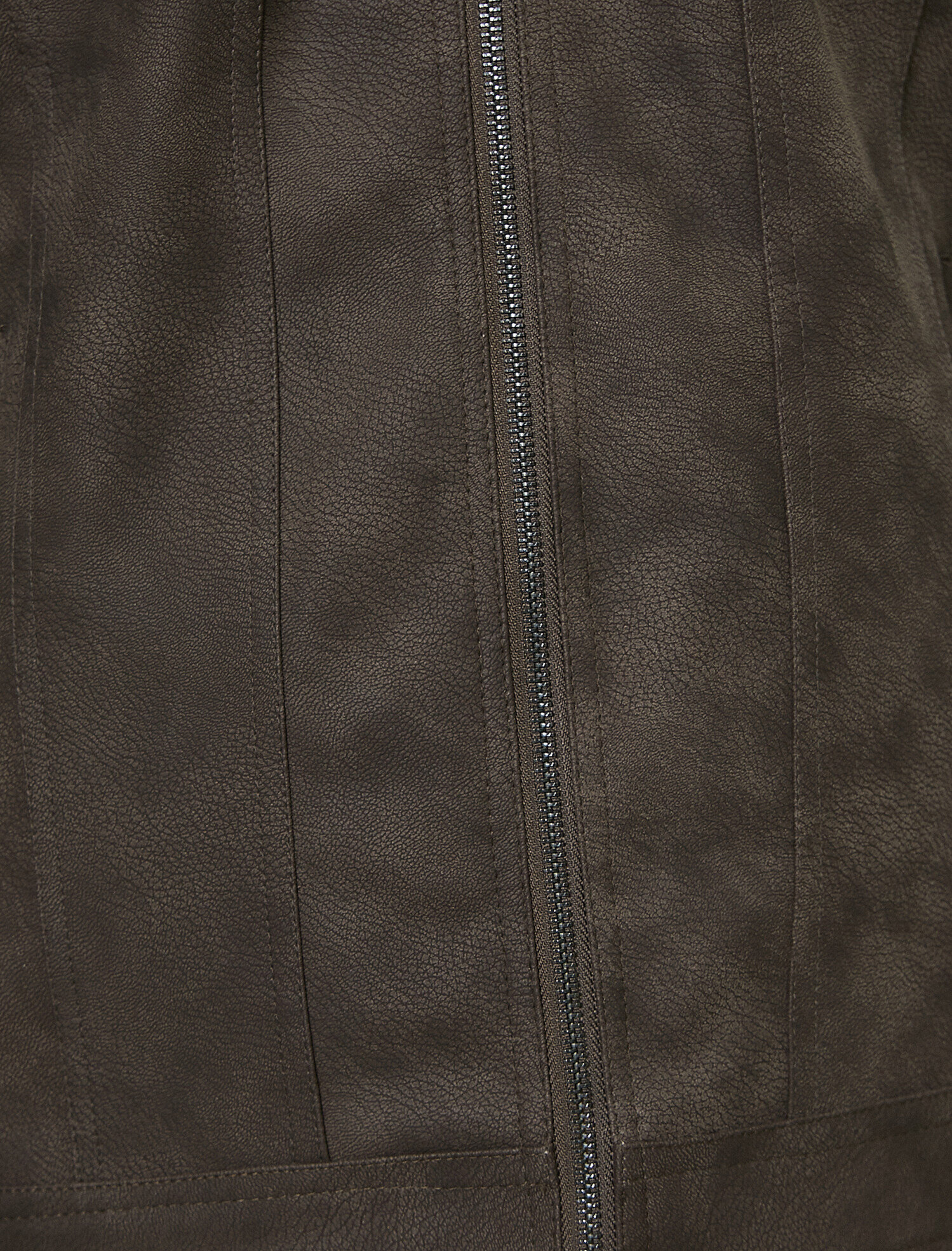 Cep Detaylı Fermuarlı Deri Görünümlü Mont