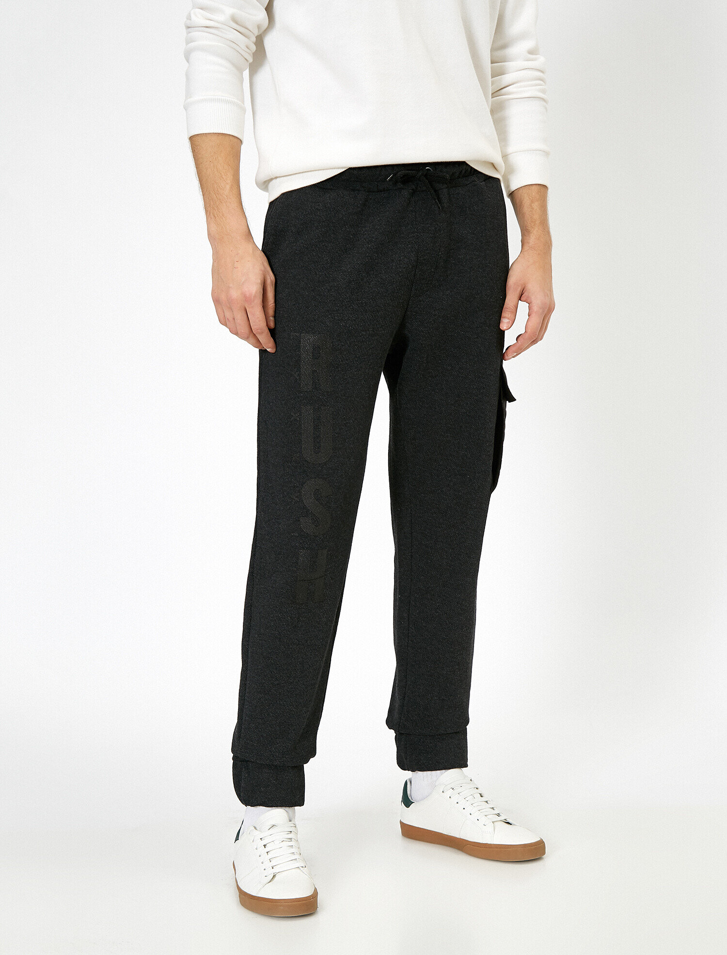   Baskılı Kargo Cepli Beli Bağlamalı Jogger Eşofman Altı