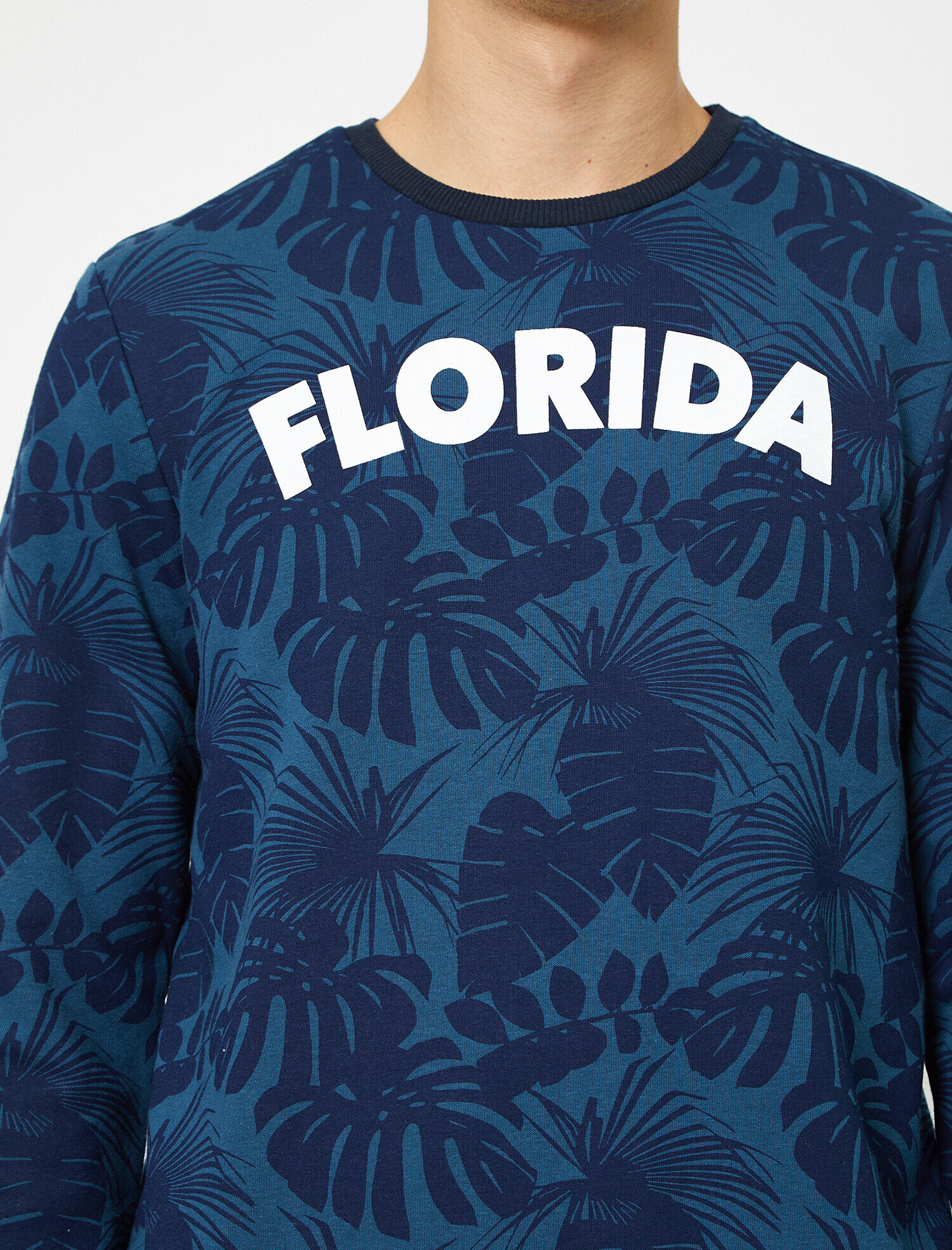   Metraj Desenli Slogan Baskılı Bisiklet Yaka Sweatshirt