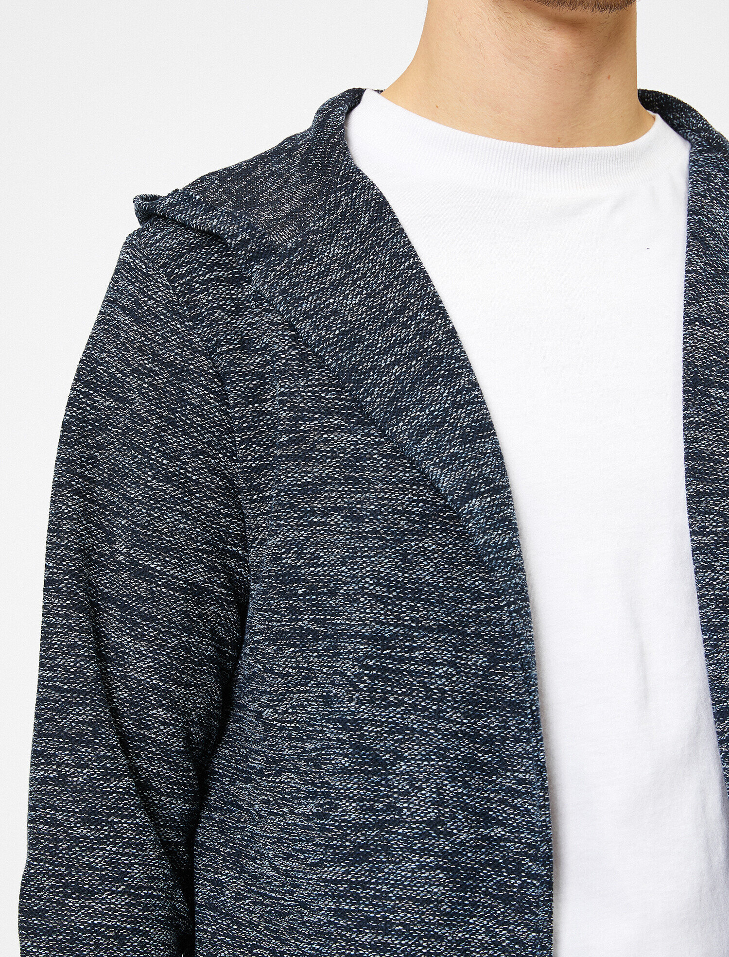   Kapüşonlu Muline Kumaş Uzun Fit Hırka