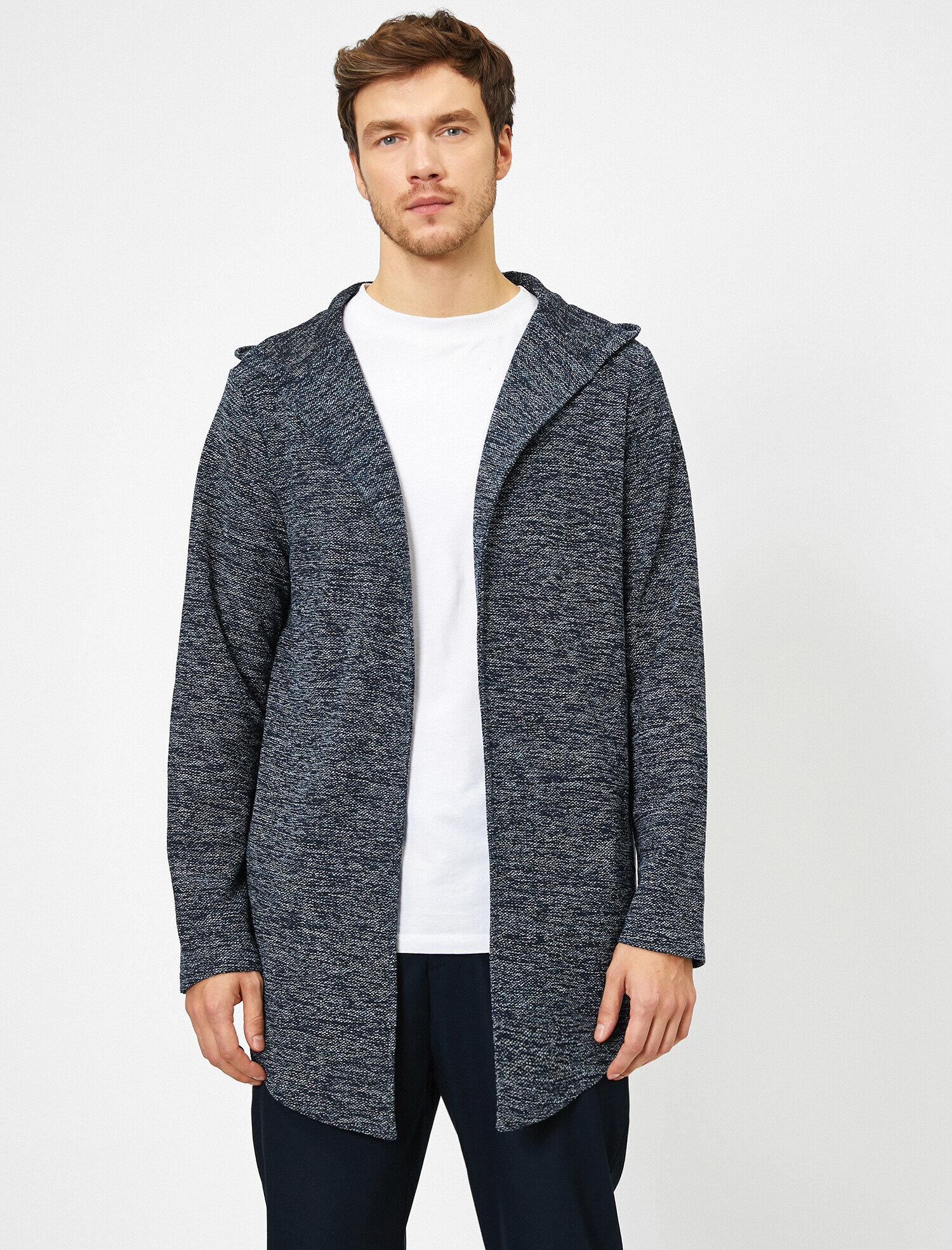   Kapüşonlu Muline Kumaş Uzun Fit Hırka