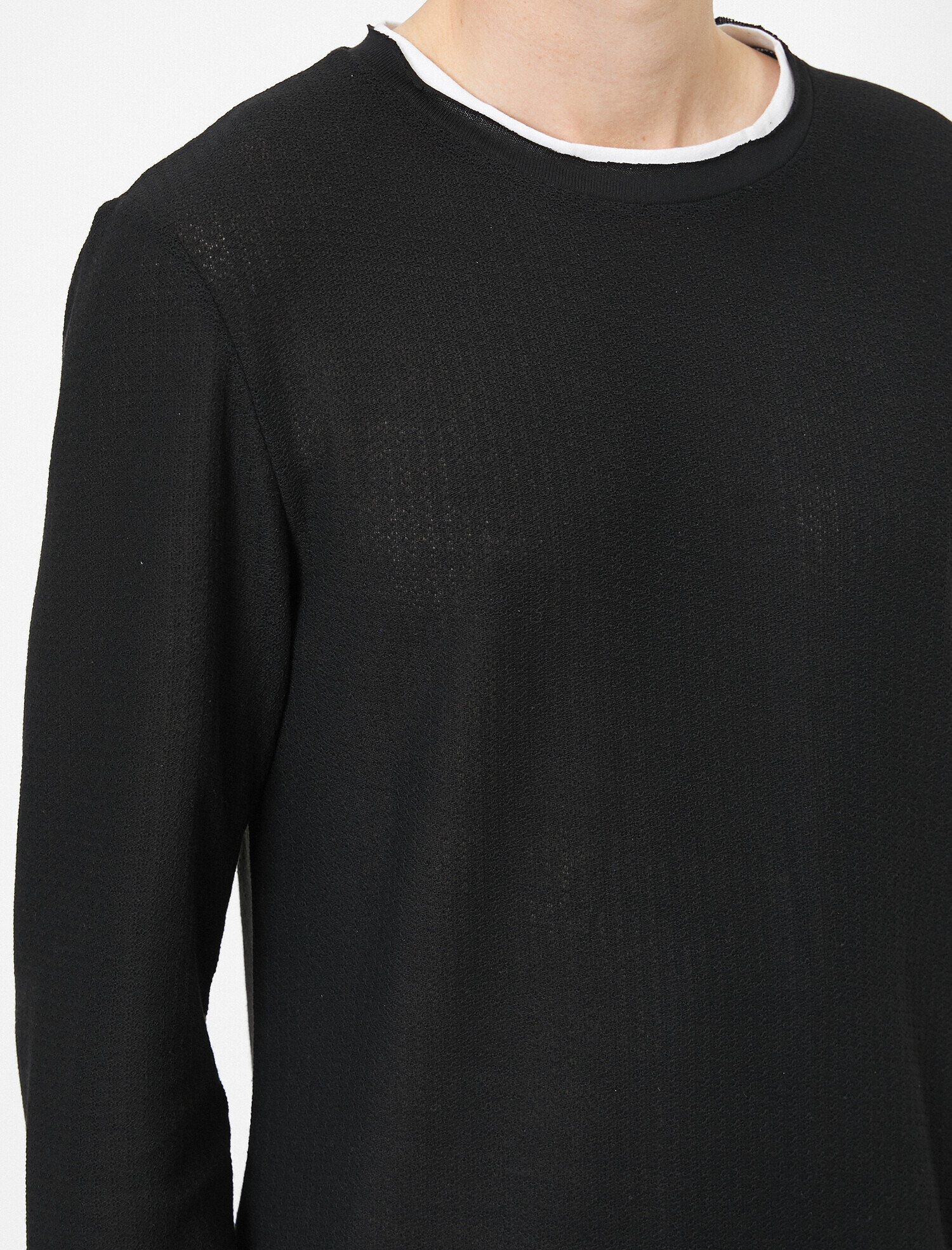   Bisiklet Yaka Dokulu Kumaş Slim Fit Kazak