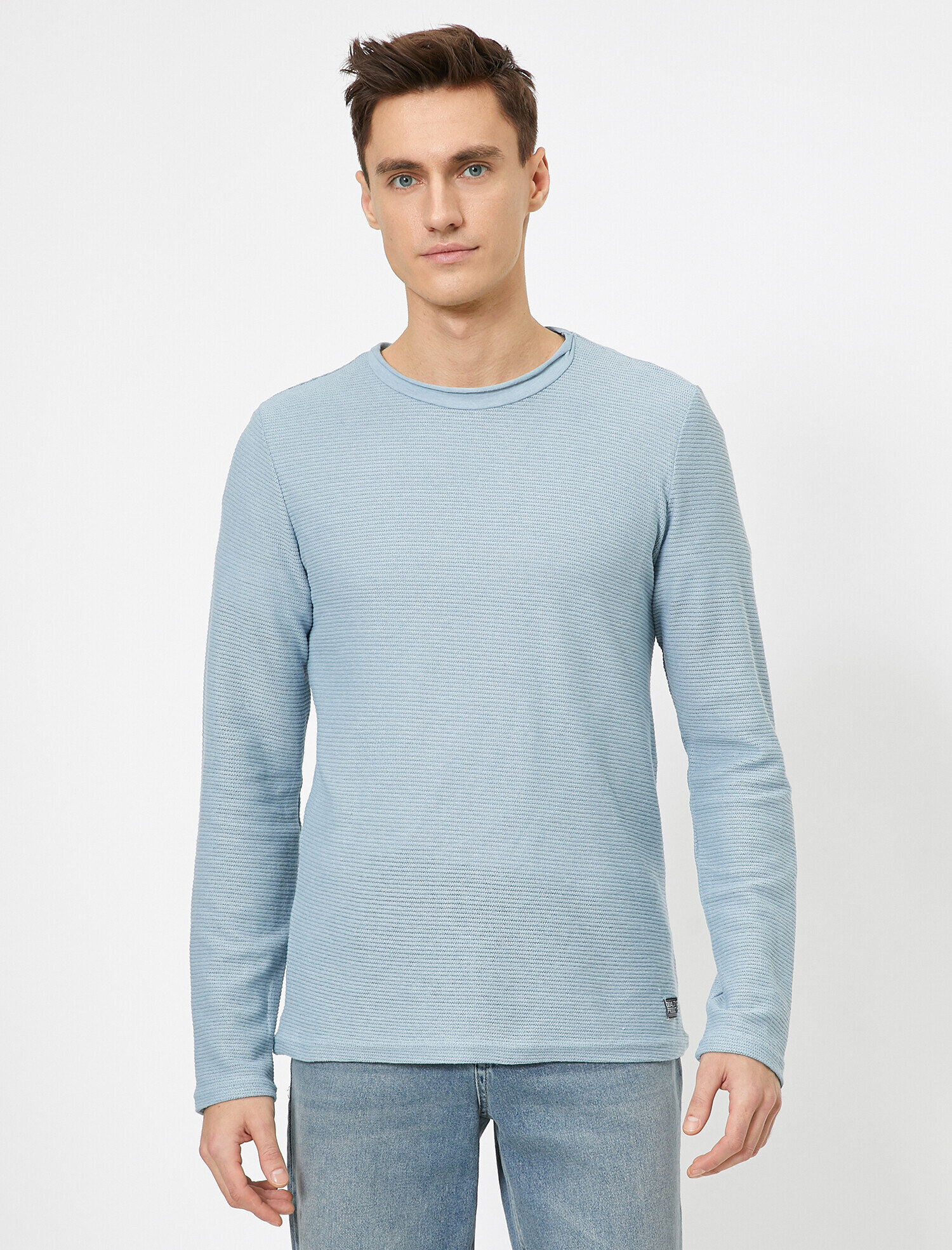   Bisiklet Yaka Dokulu Kumaş Mevsimlik Slim Fit Kazak