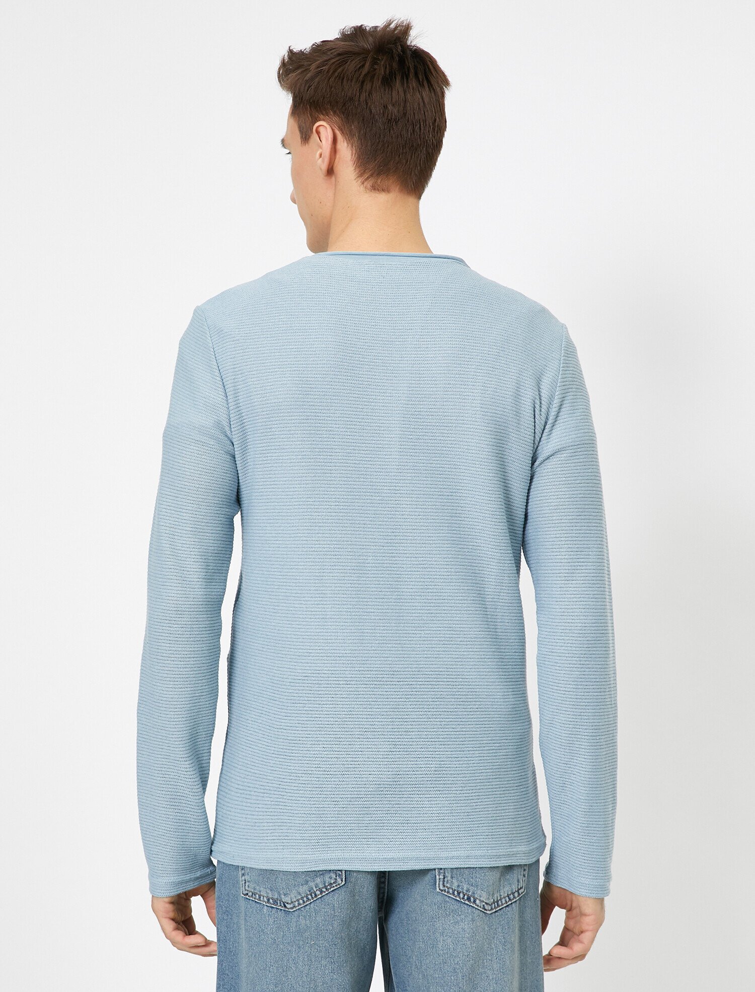   Bisiklet Yaka Dokulu Kumaş Mevsimlik Slim Fit Kazak