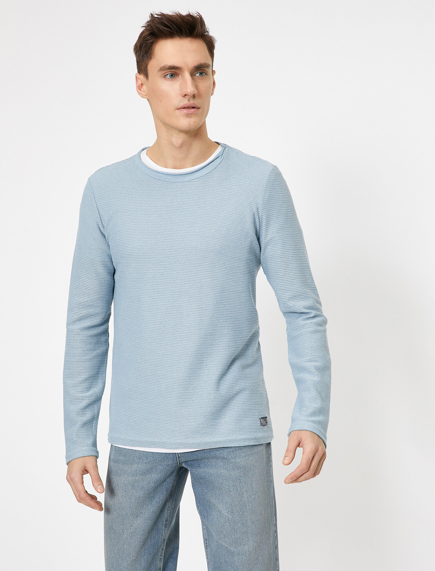   Bisiklet Yaka Dokulu Kumaş Mevsimlik Slim Fit Kazak