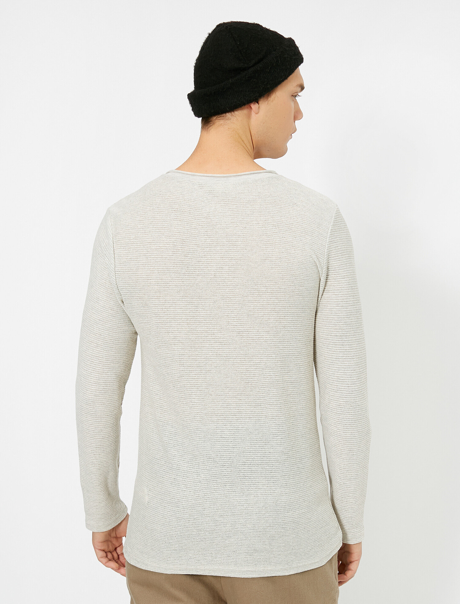   Bisiklet Yaka Dokulu Kumaş Mevsimlik Slim Fit Kazak