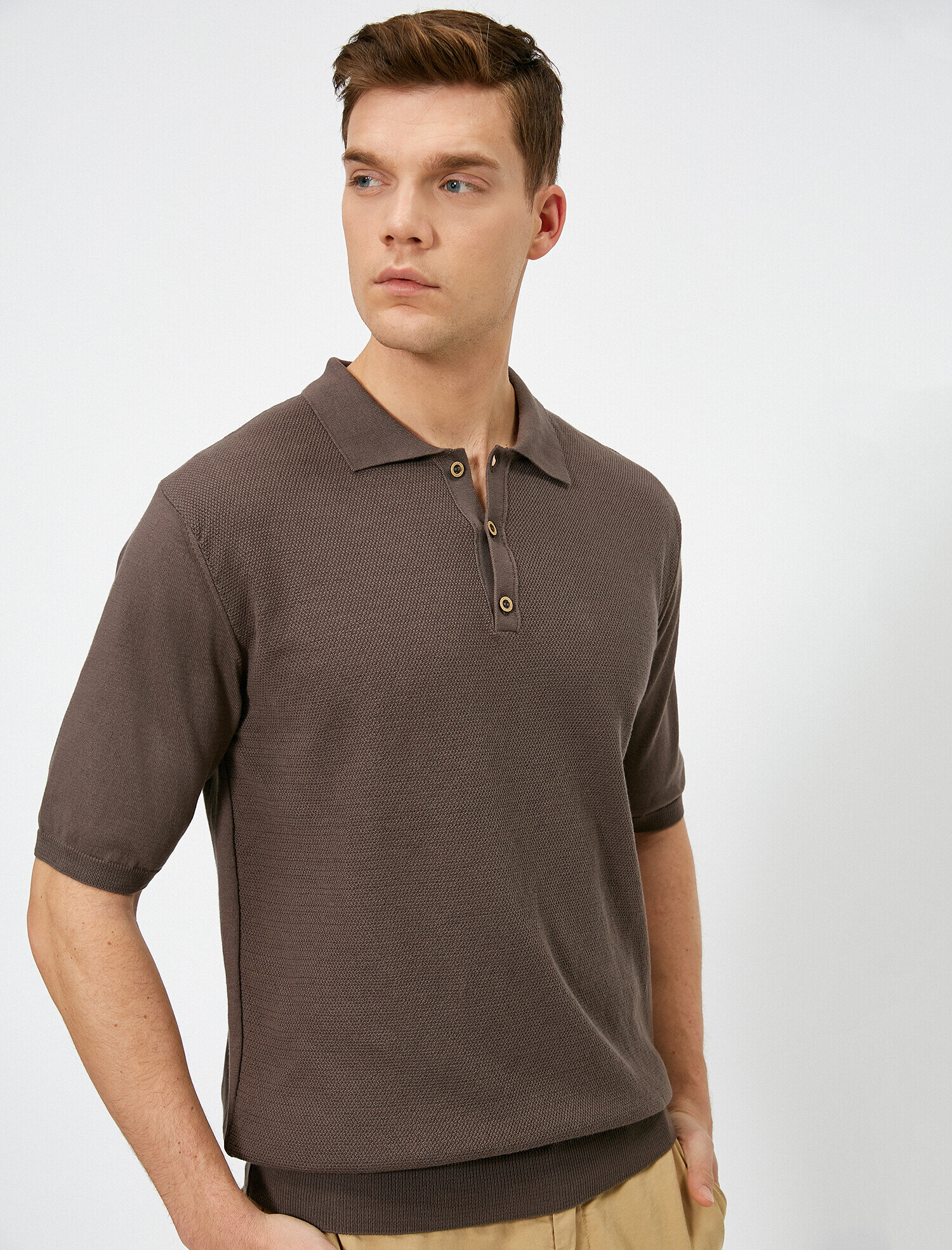 Polo Yaka Dokulu Kumaş Slim Fit Triko Kazak