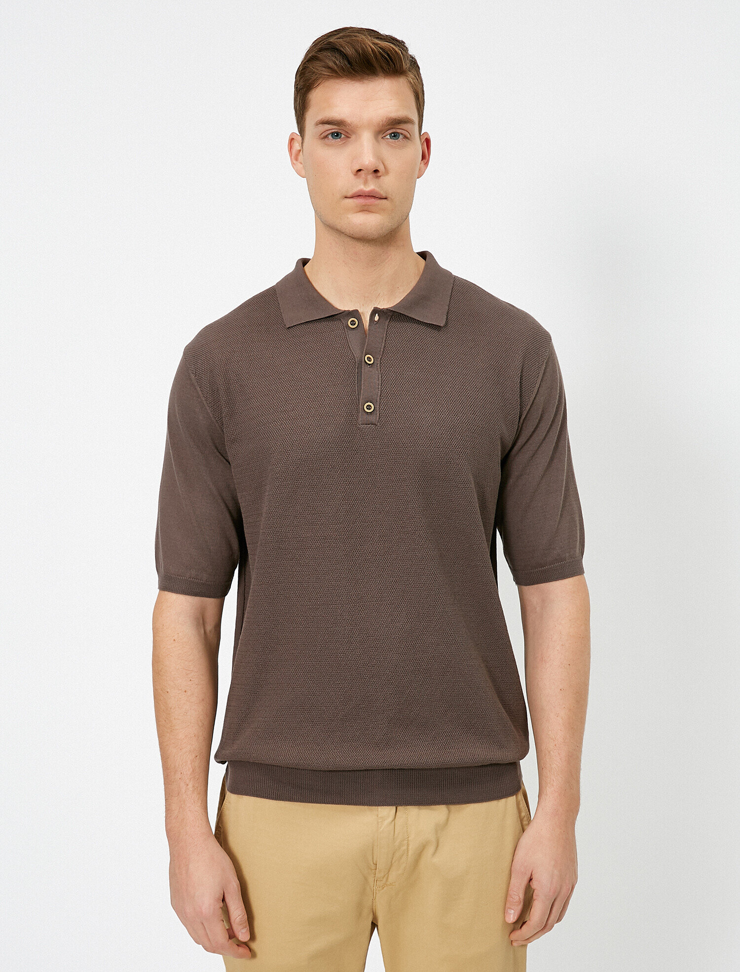 Polo Yaka Dokulu Kumaş Slim Fit Triko Kazak