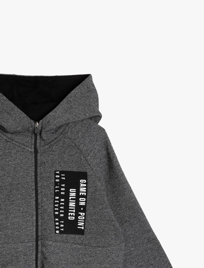 Erkek Çocuk Baskılı Ribanalı Önden Fermuarlı Kapüşonlu Sweatshirt