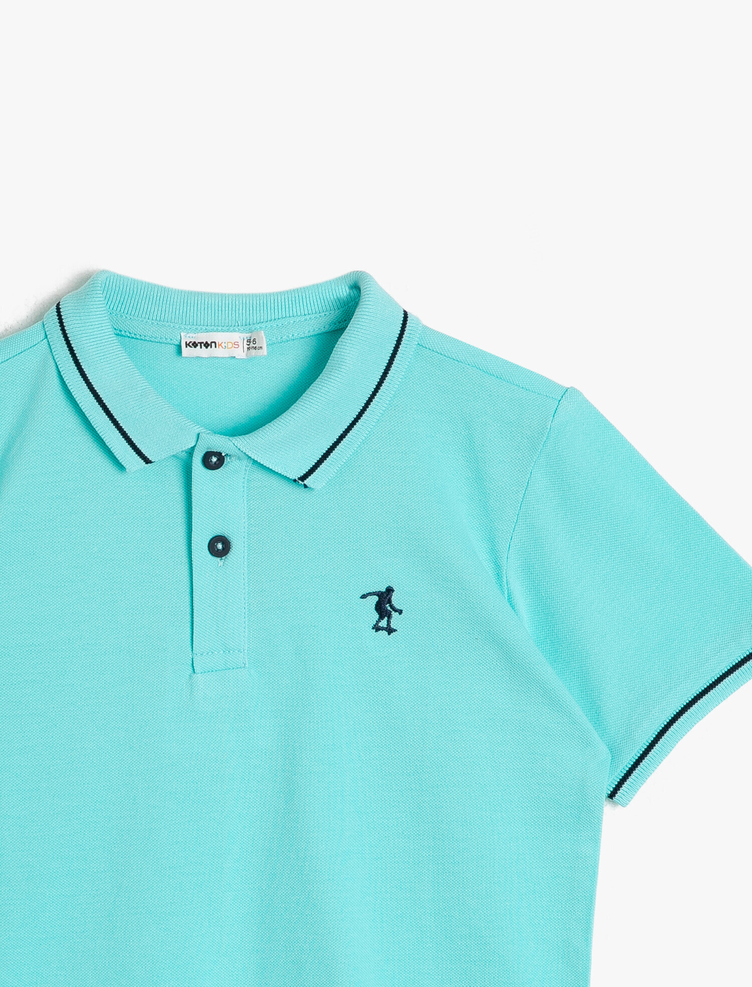  Erkek Çocuk Polo Yaka Pamuklu Düğmeli Çizgi Detaylı Nakışlı Kısa Kollu Tişört