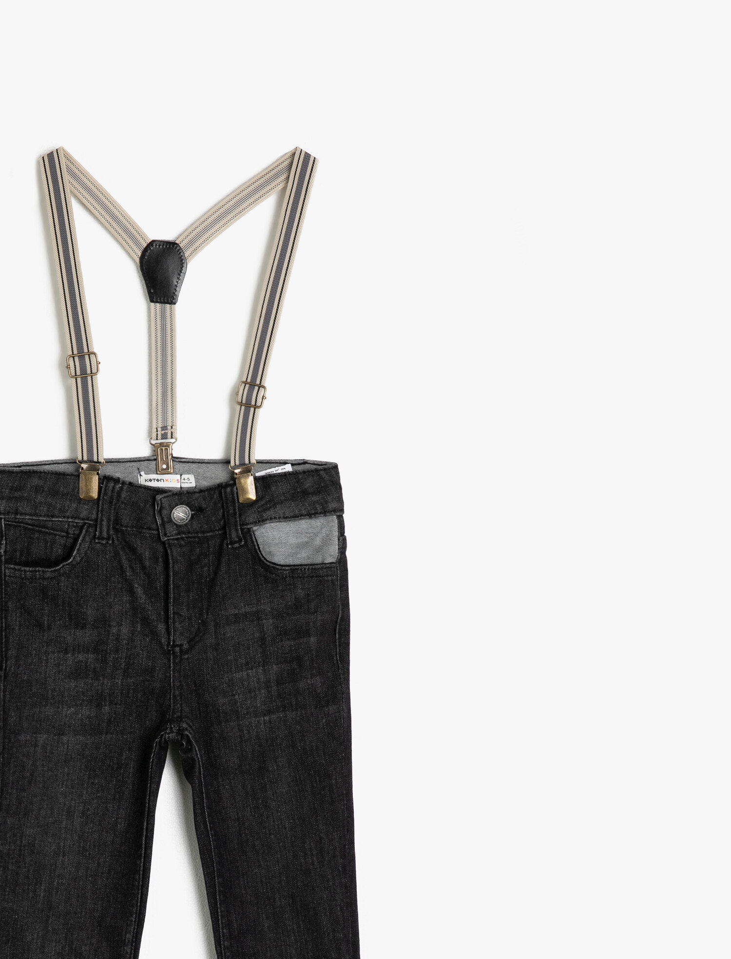  Erkek Çocuk Kot Pantolon Dar Paça Pamuklu Cepli Askılı - Slim Jean