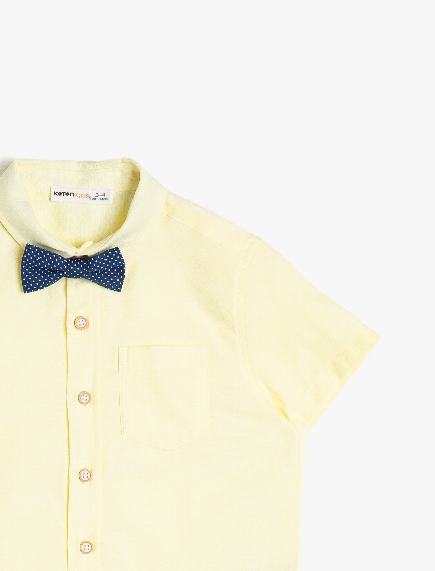  Erkek Çocuk Cepli Papyonlu Kısa Kollu Klasik Yaka Gömlek