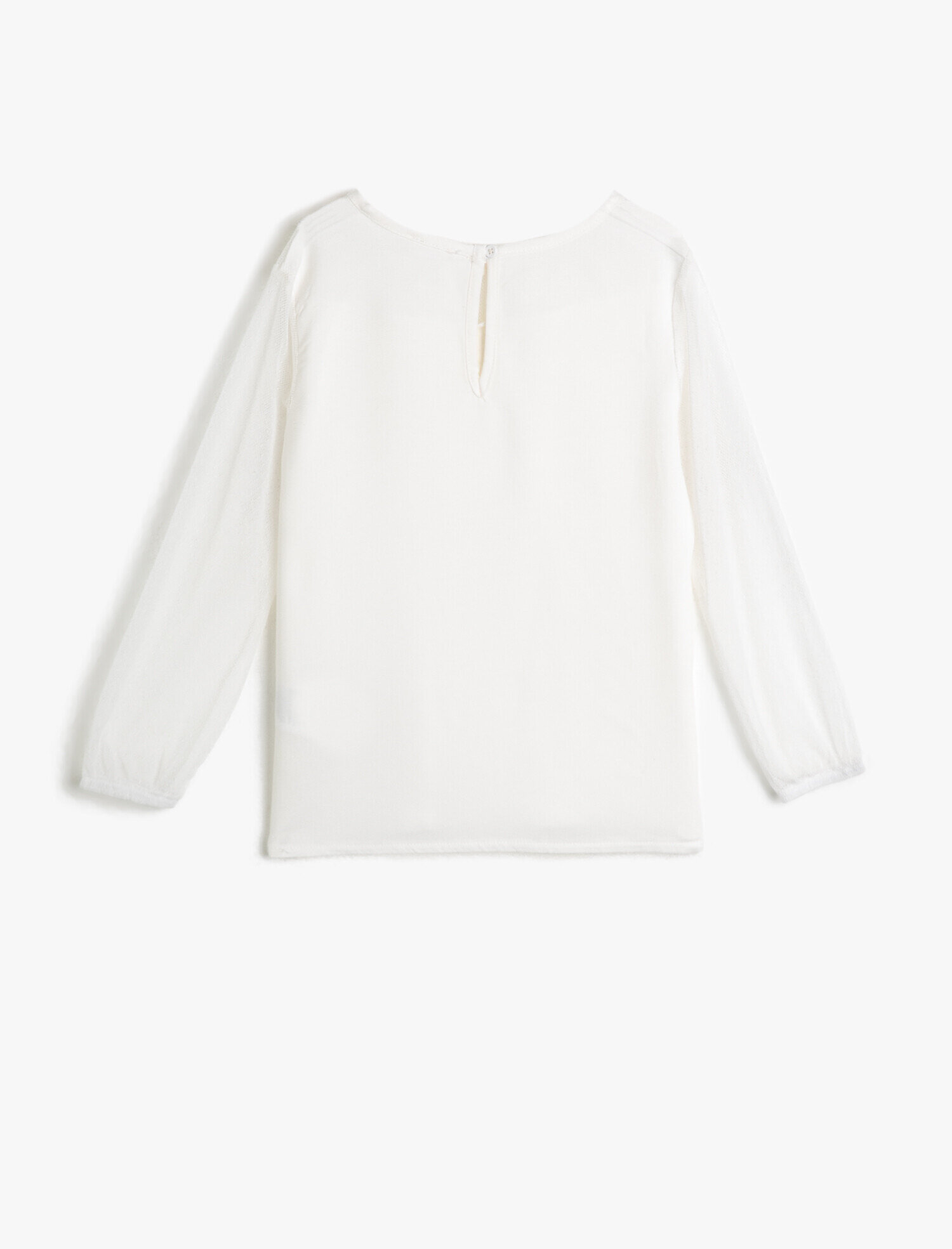  Kız Çocuk Dökümlü Kumaştan Tüllü Fırfırlı Bisiklet Yaka Uzun Kollu Bluz